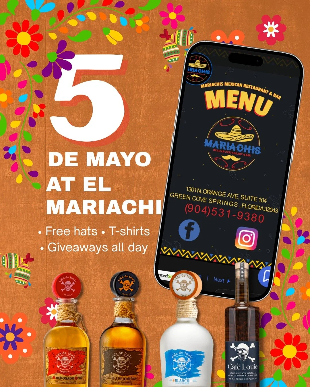 Cinco de Mayo is happening at El Mariachi, Green Cove Springs

Come celebrate with:
🥃 vida de louie tequila
☕ Caf&eacute; Louie
🎁 Free hats, T-shirts, and giveaways all afternoon and evening

Bring your friends and make it a day to remember.

#cinc