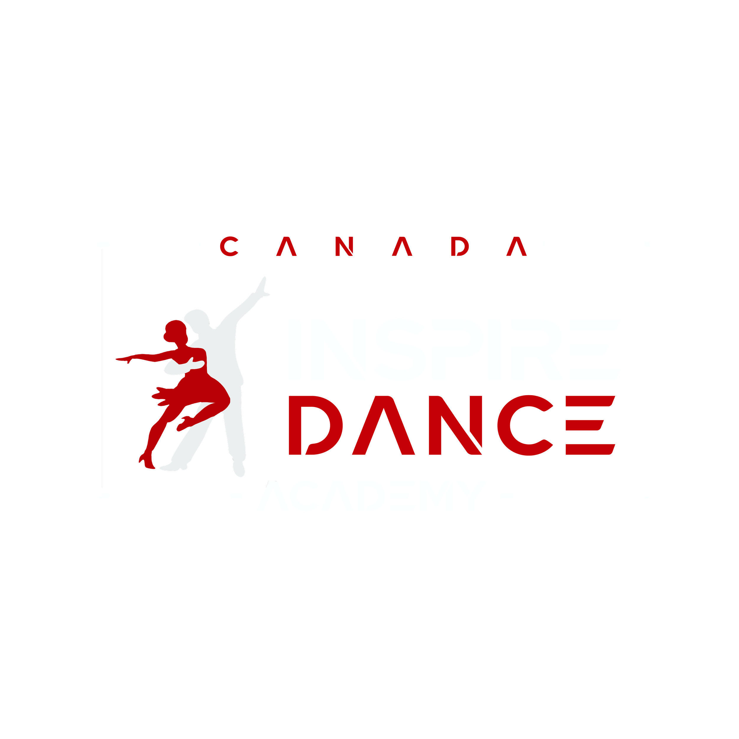 Logo for Canadian Inspire Dance Academy featuring stylized silhouettes of a male and female dancer, with the words "Canada Inspire Dance Academy" surrounding the figures in red and white text.
