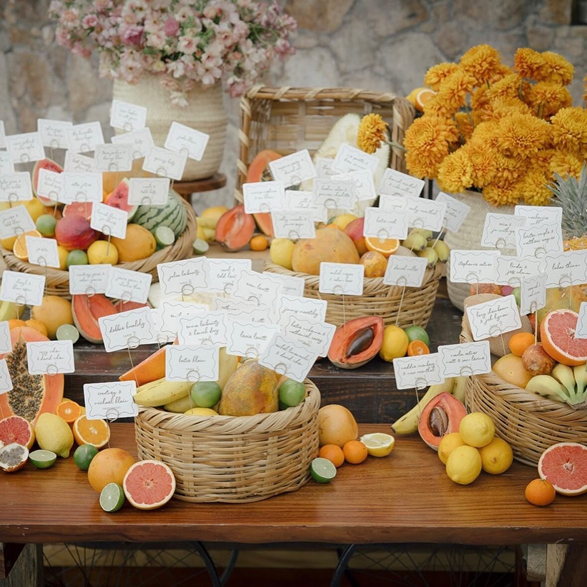 The reception for Courtney and Mike&rsquo;s wedding was just breathtaking. The escort card display was a unique and beautiful way to welcome guests to the reception. As they took their seating, they had incredible views of the ocean and iconic rock f