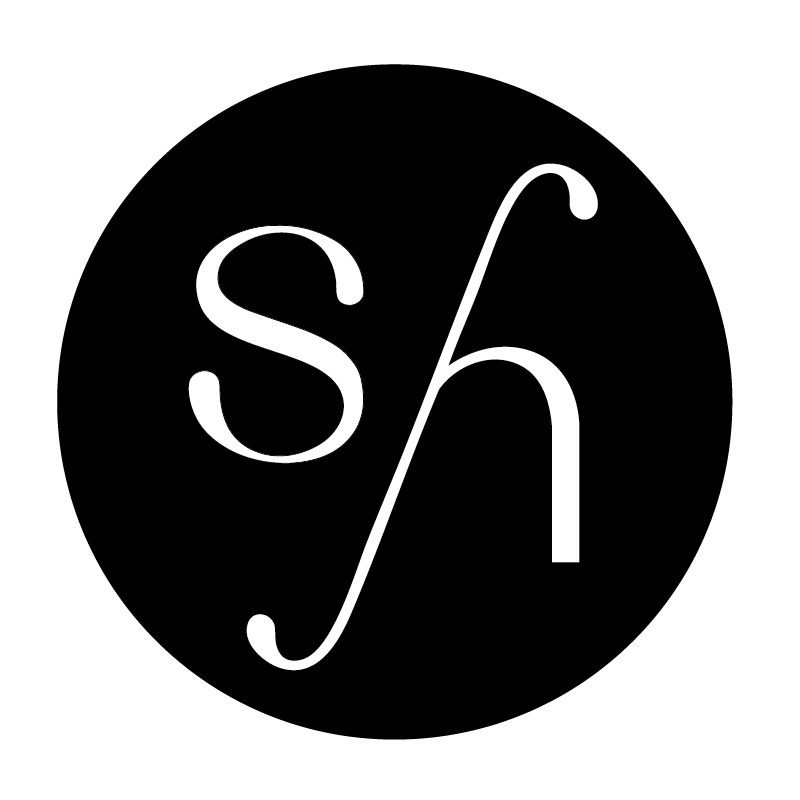 Stylized white lowercase 's' and 'h' with a curved line linking them on a black background.