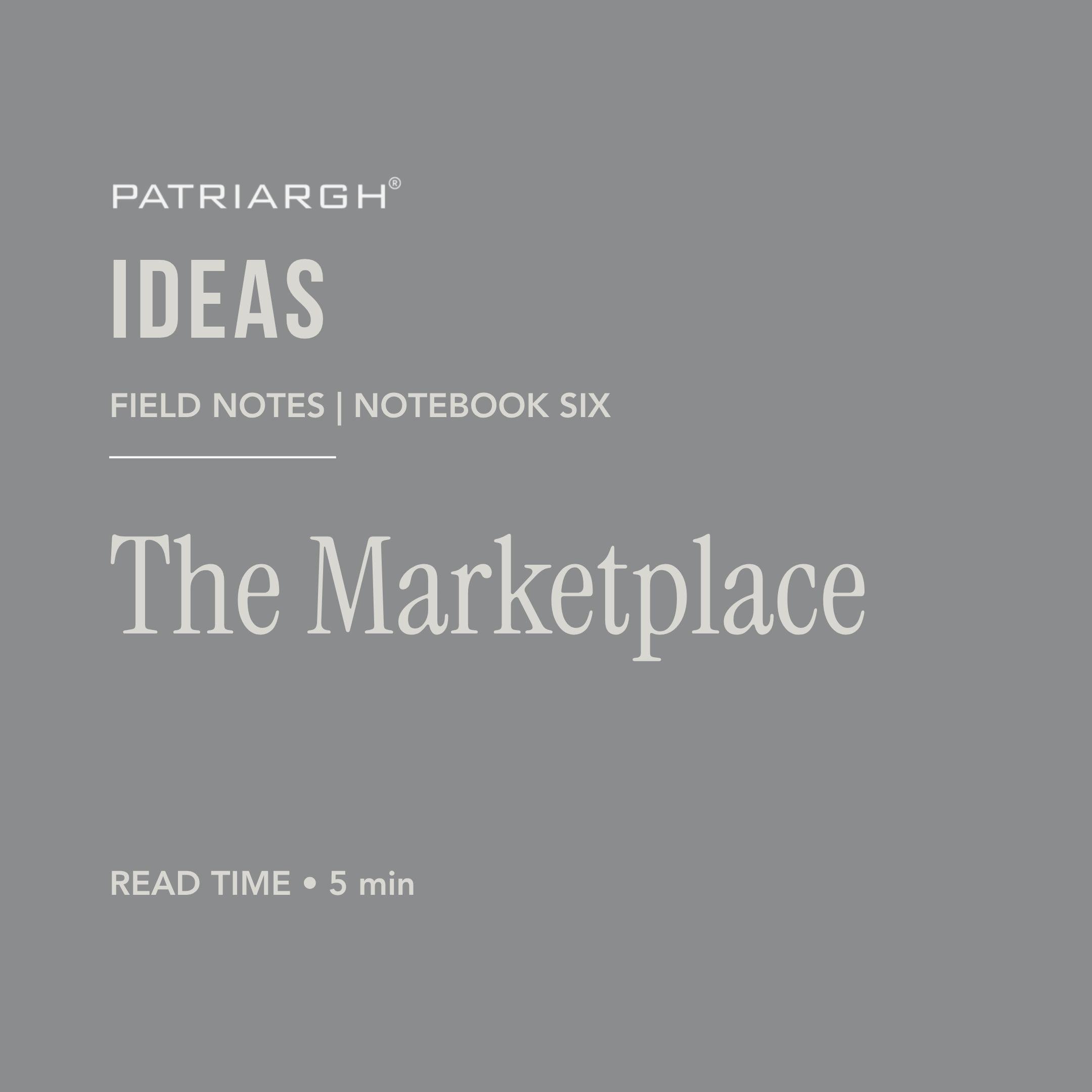 Cover page for Patariagh Ideas notebook with gray background, white text, indicating it's a field notes notebook six, with a reading time of 5 minutes.