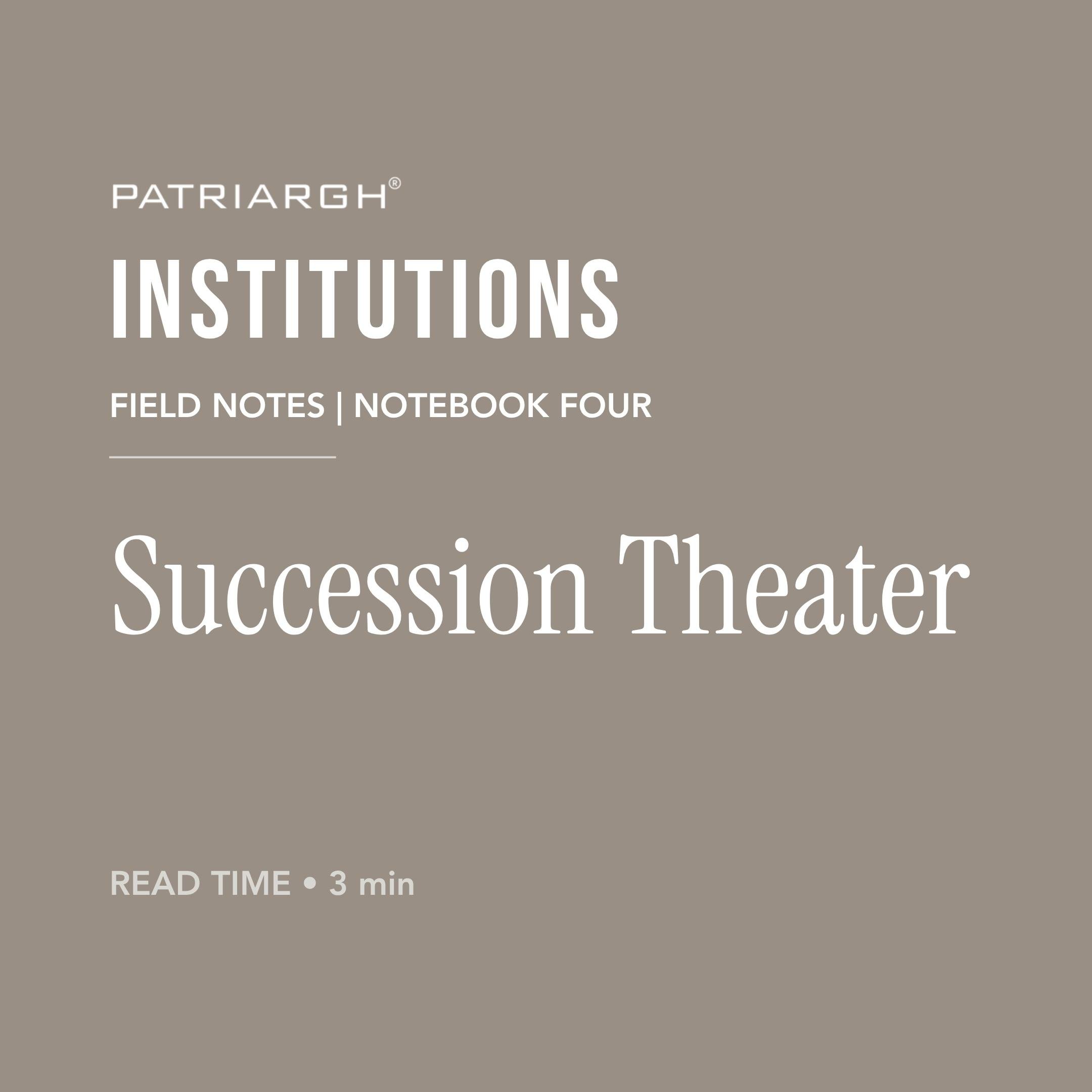 A digital cover page for a notebook titled 'PATRIARGH INSTITUTIONS' with additional text indicating it is a FIELD NOTES | NOTEBOOK FOUR, and instructions to read time of 3 minutes.