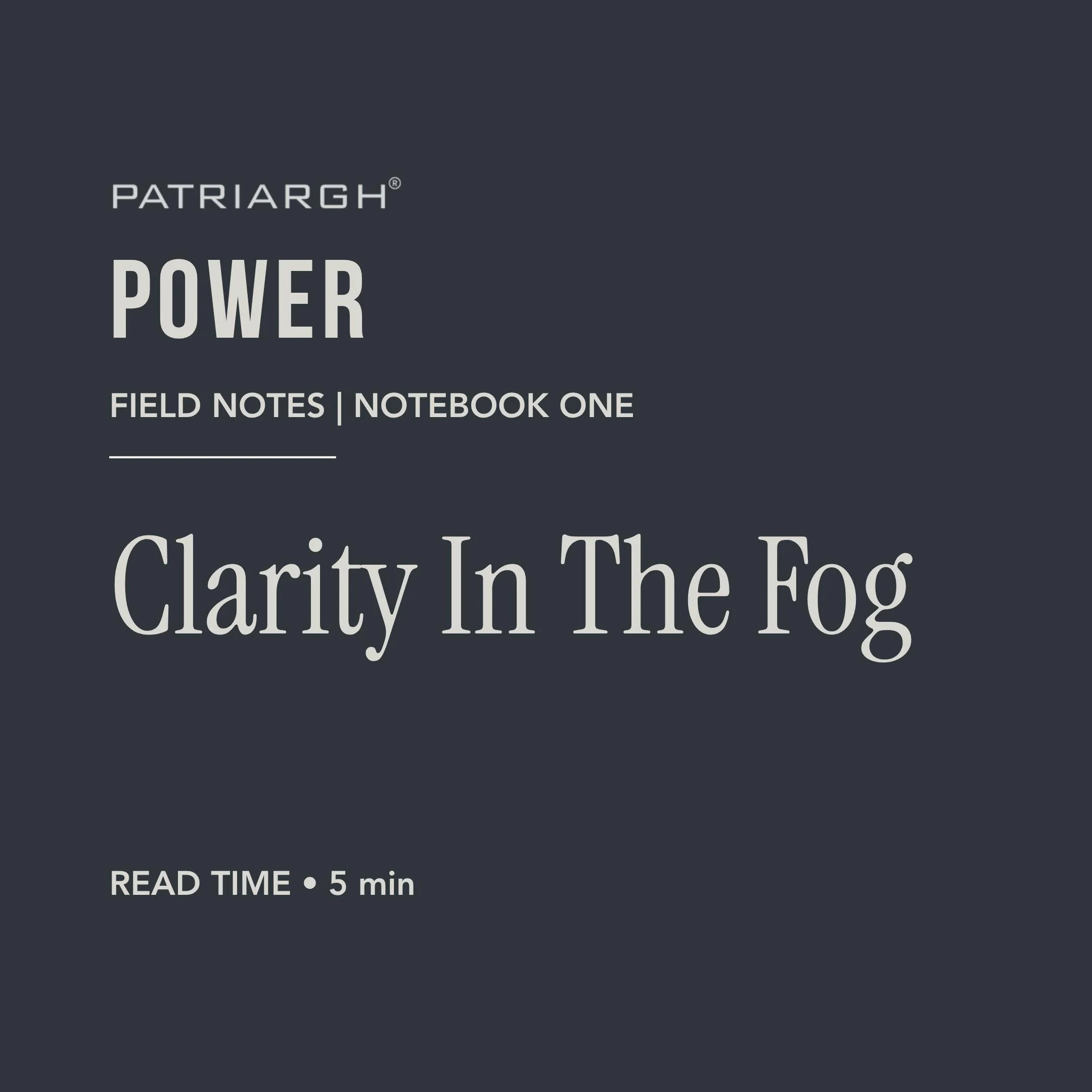The image displays the cover page of a notebook titled 'Power' by Patriargh, with a subtitle 'Field Notes | Notebook One,' and mentions a reading time of 5 minutes.