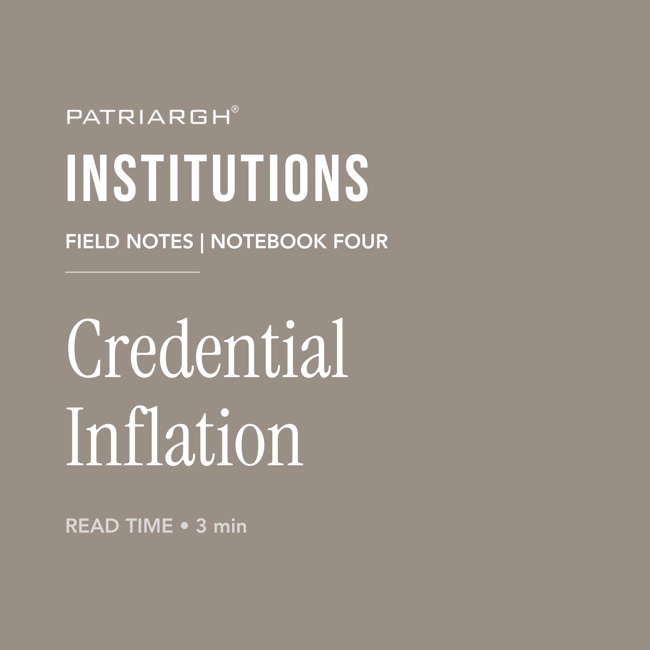 Book cover titled 'Institutions' by Patriargh, with subtitle 'Field Notes | Notebook Four', and additional text indicating a reading time of approximately 3 minutes.