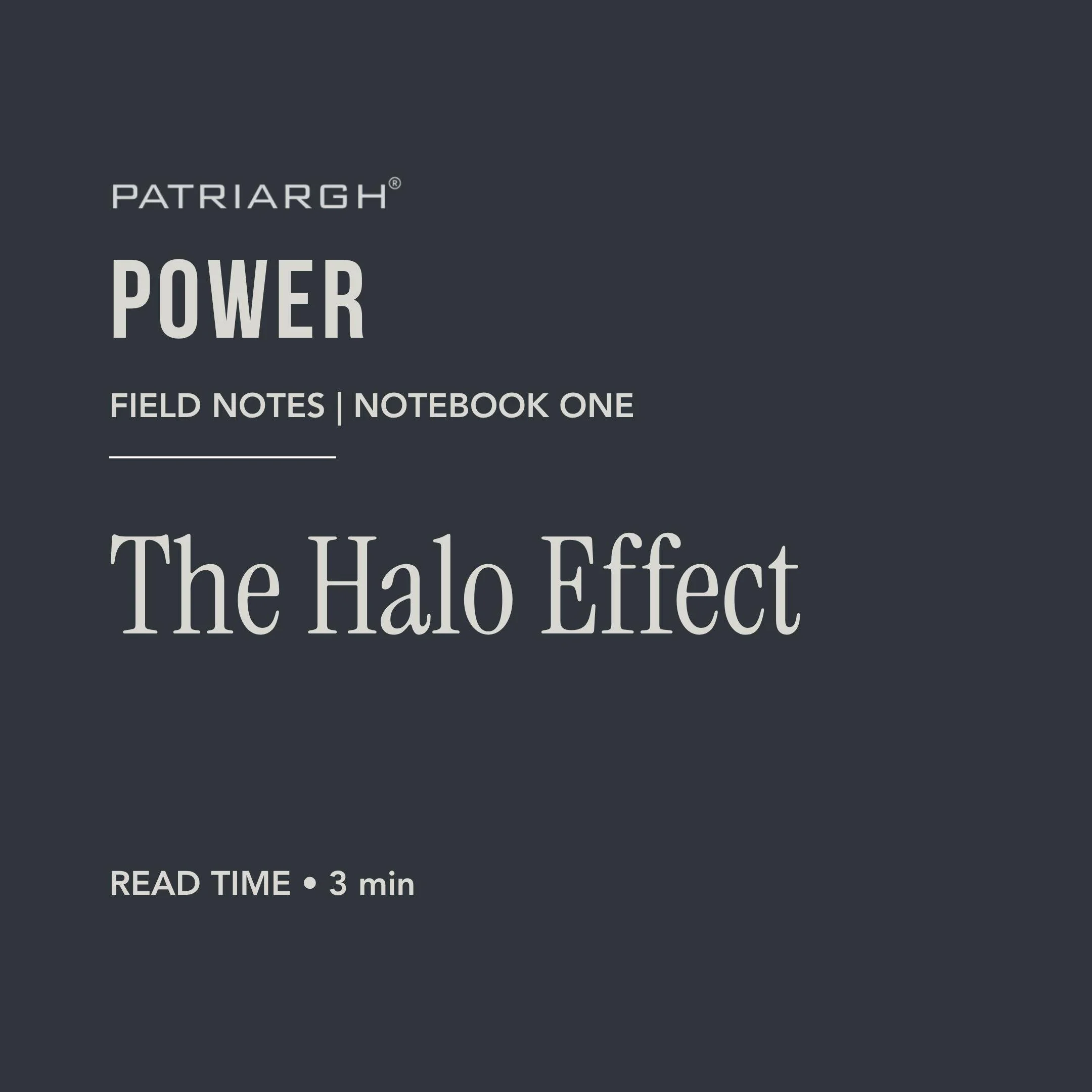 Book cover titled 'POWER' by Patriargh, describing a field notes notebook, with a read time of 3 minutes.