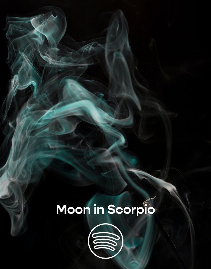 greenish smoke with moon in scorpio and the spotify logo overlaid