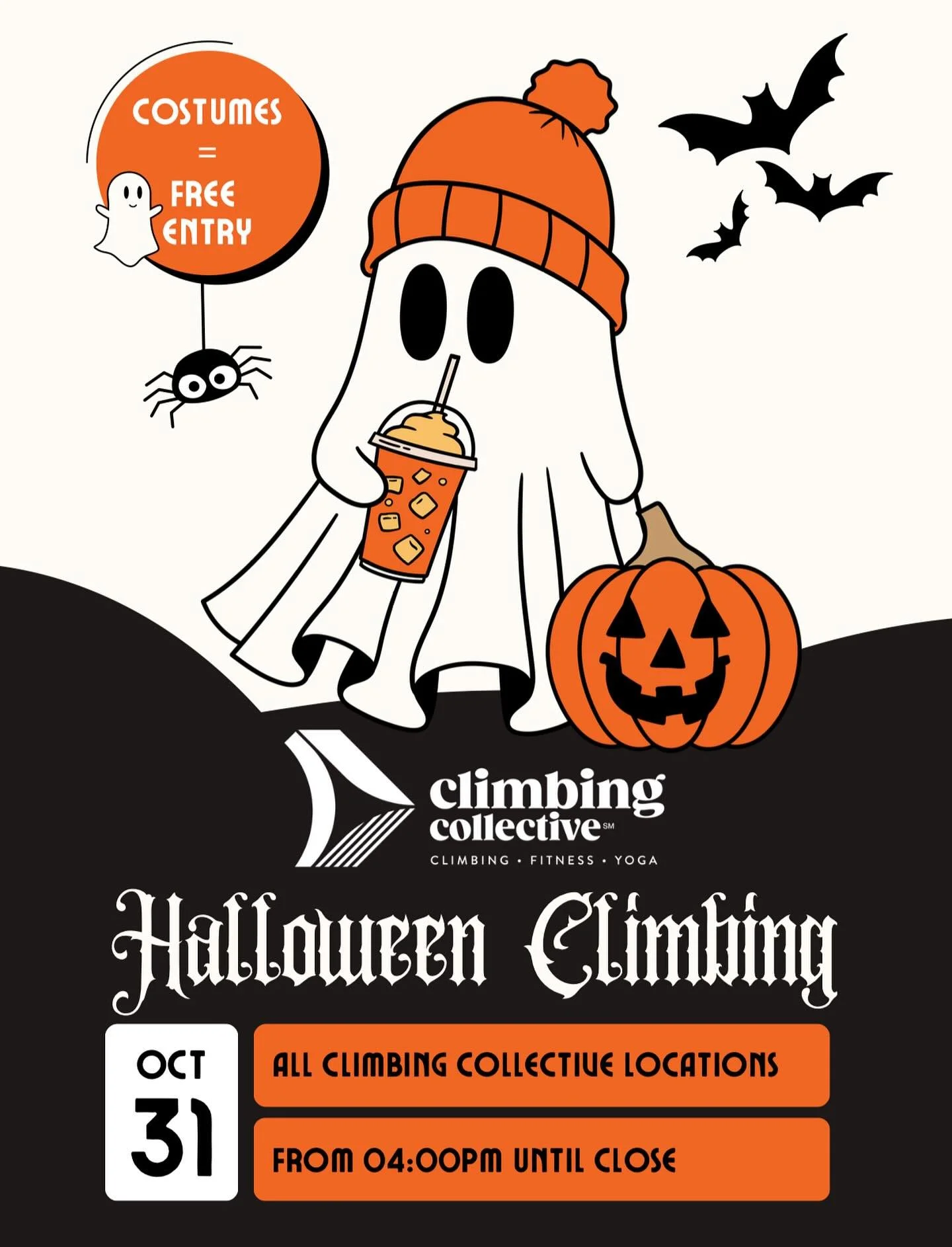 Celebrate Halloween with us at The Climbing Collective! On October 31, anyone who comes dressed in costume will receive a free day pass to climb. Bring your friends, show off your creativity, and enjoy a festive day on the walls. Whether you&rsquo;re