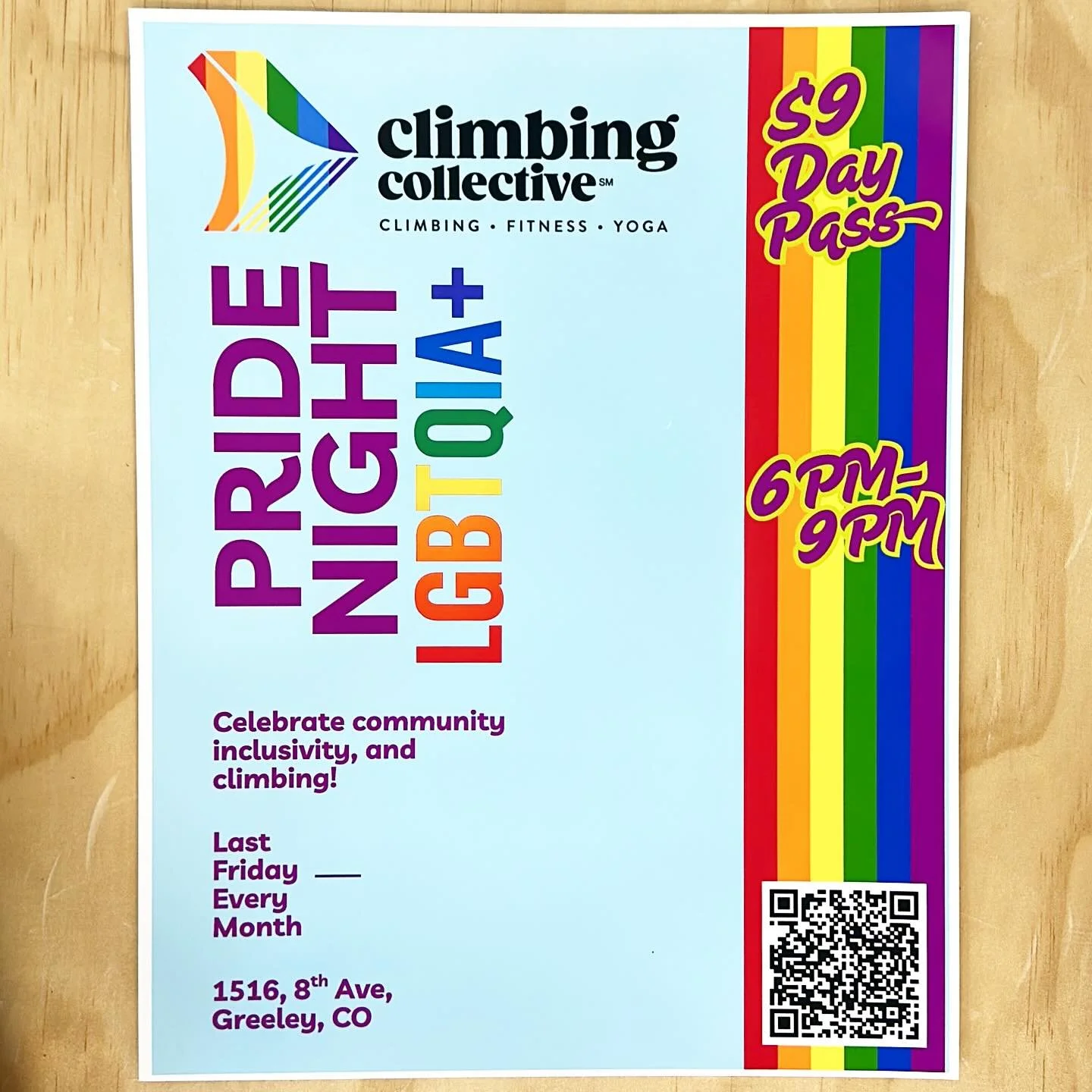 Celebrate community inclusivity, and climbing at Greeley Climbing Collective the last Friday of every month!

$9 day pass from 6-9pm