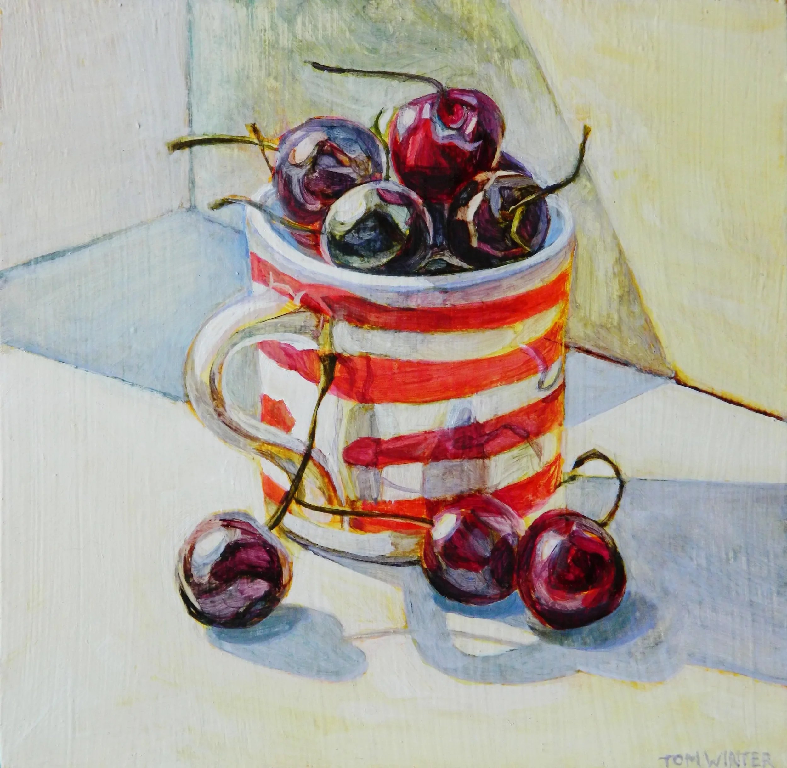 Cherries in a Striped Mug Greetings Card (Set of 4)
