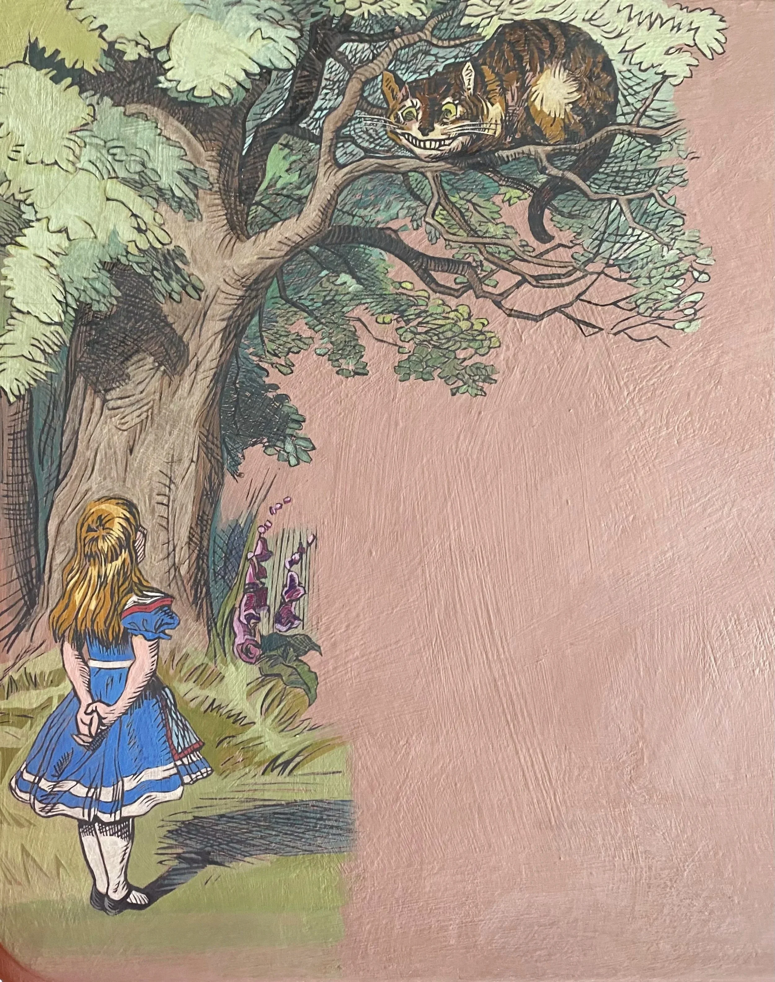 Alice in Wonderland:  Illustration on Desk in Chalk Paint