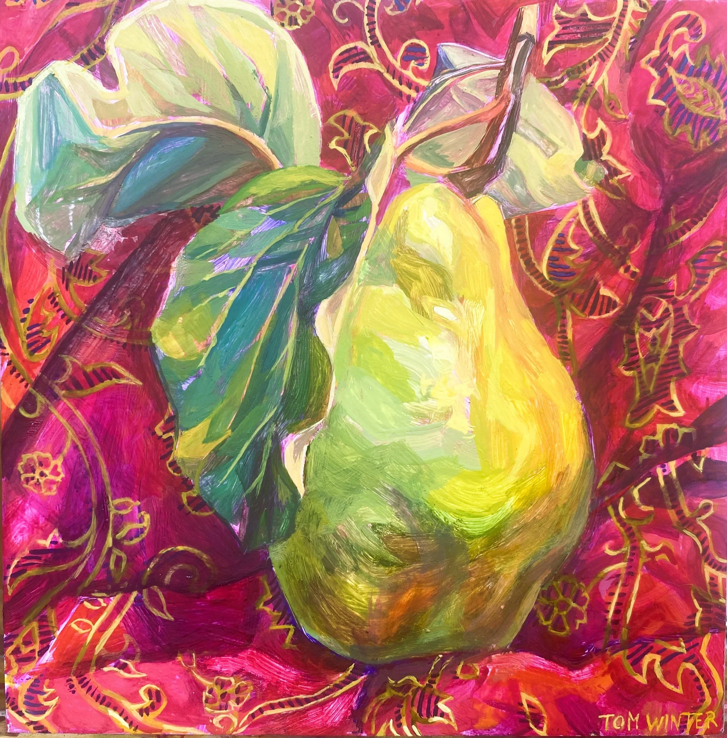 Single Quince on Indian Silk