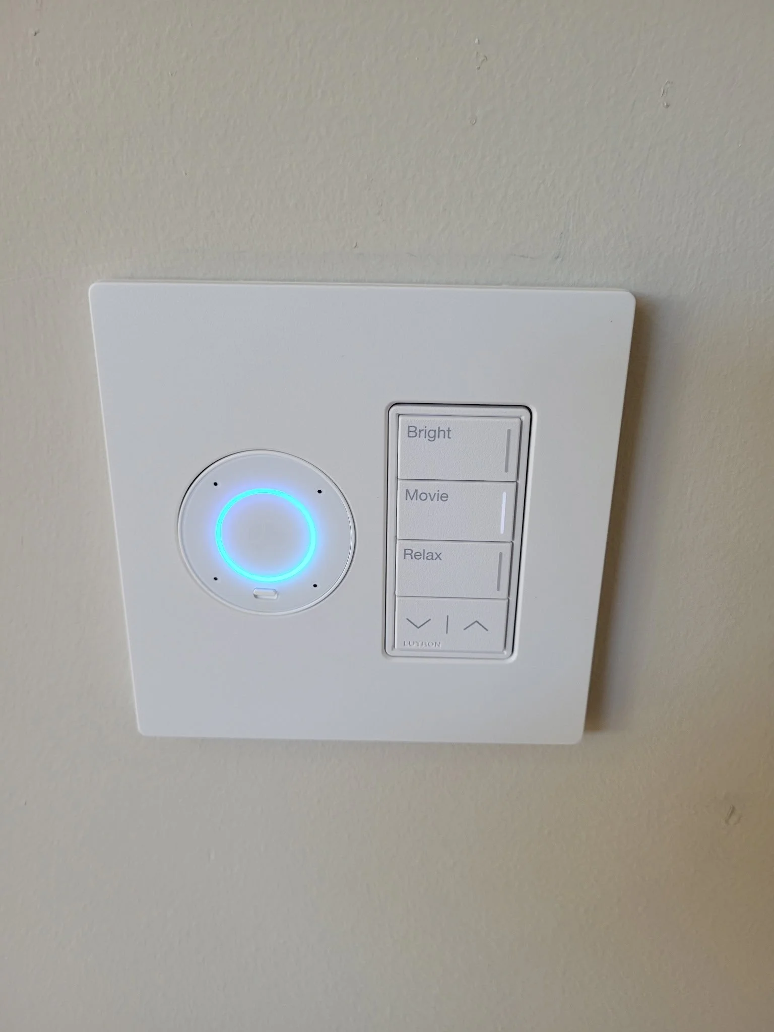 Josh Nano microphone integrated with a Lutron lighting keypad for natural voice-controlled home lighting.