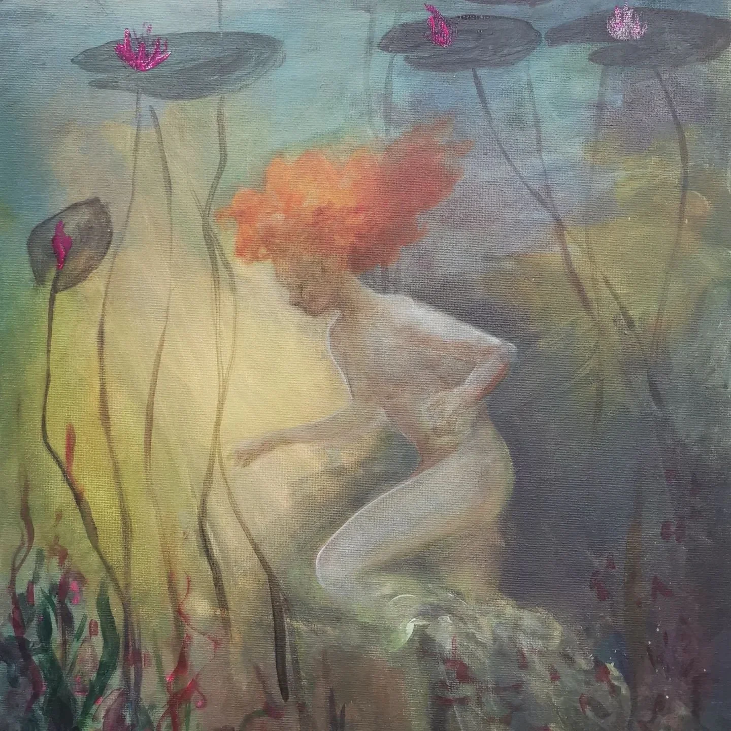 Fancied a change so finally finished this little beauty. Something lose and enchanted for the autumnal season ✨ Untitled at the moment 
.
.
.
#acrylicpainting #brightonartists #femaleartists #womeninart #folkloreart
