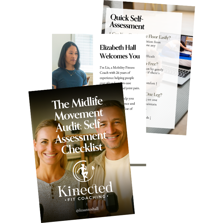 FREE Midlife Movement Audit Checklist from Liz at Kinected Fit Coaching helps adults 40+ build strength and confidence