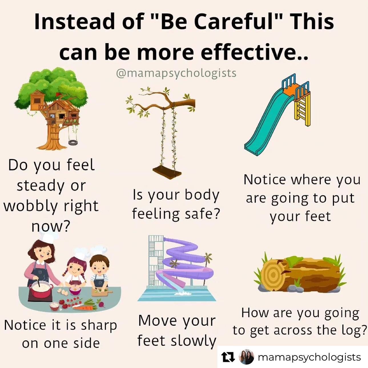 Repost from @mamapsychologists
&bull;
SAVE THIS! We were fishing yesterday and my daughter ran ahead on a swaying dock 😬. Induce mom panic as I didn't feel like going swimming that day. I yelled &quot;BE CAREFUL&quot; It was like I was talking to a 