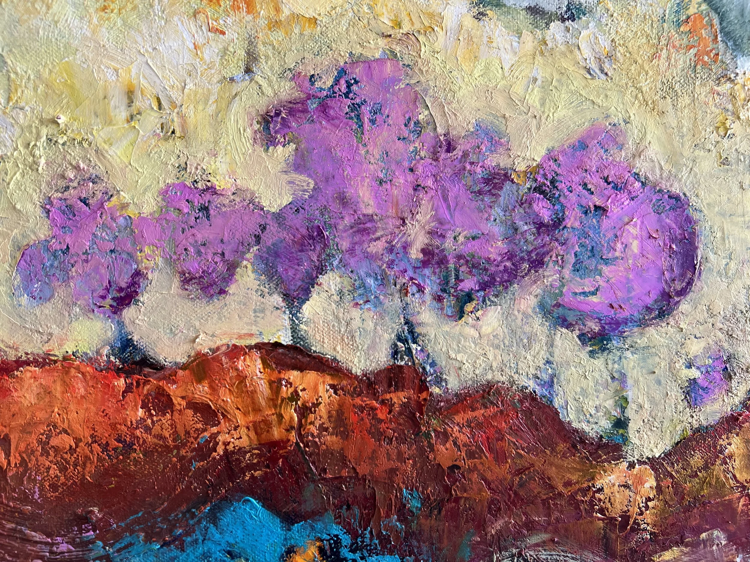 Detail of oil painting featuring trees