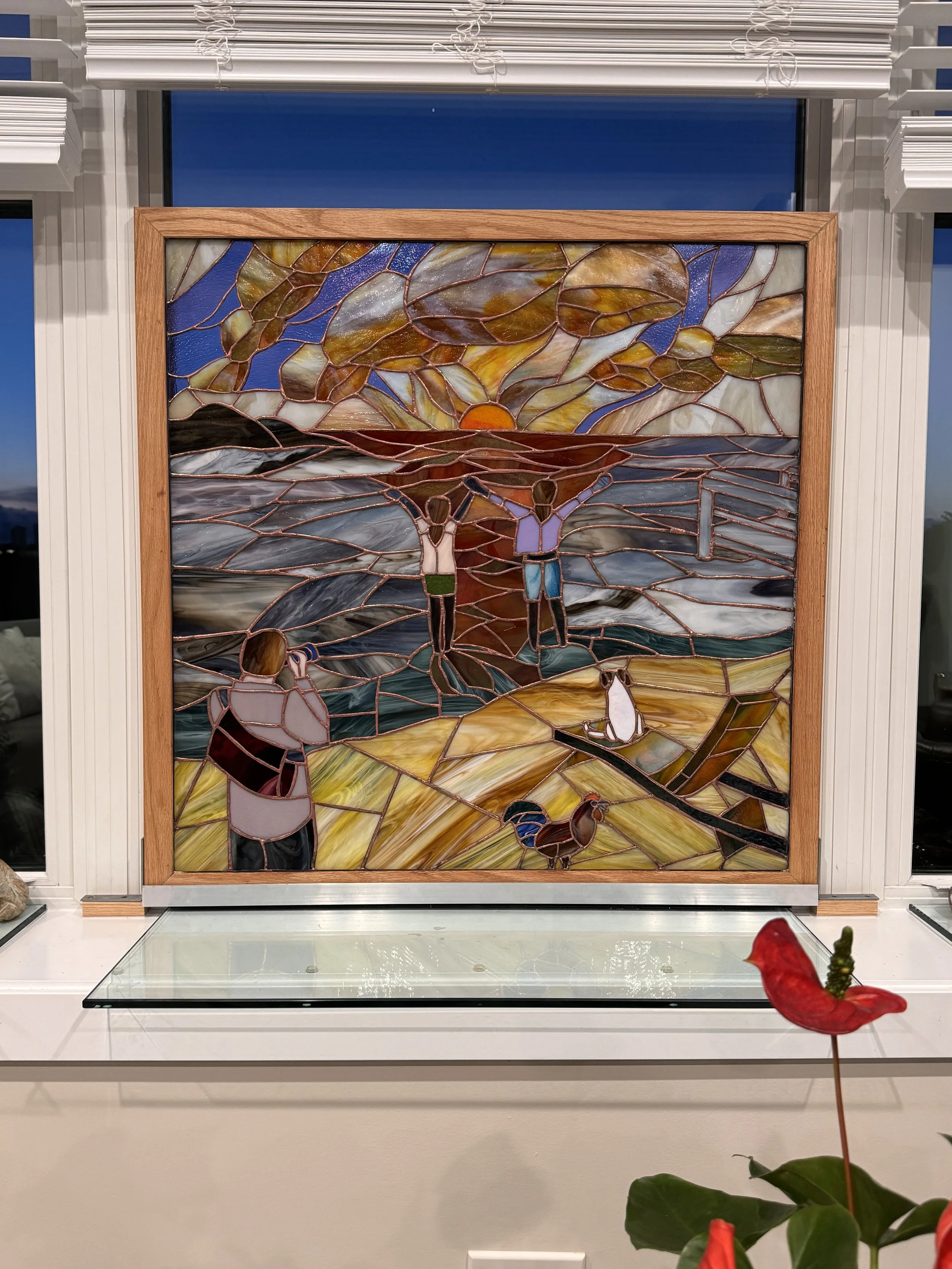 Morning' after sunset, lit by living room overhead led lights