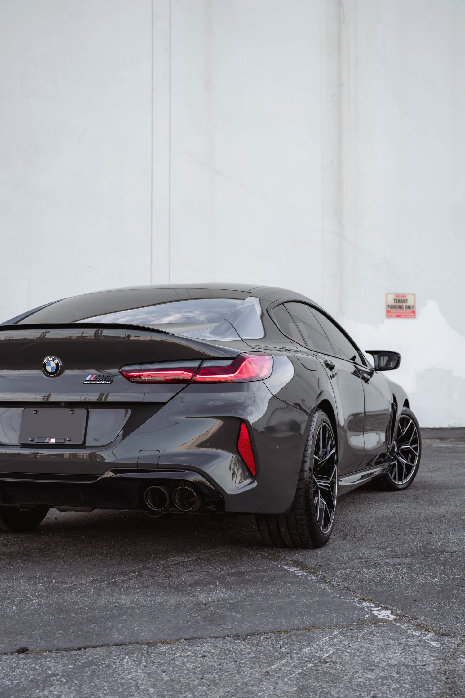 BMW M8 after Paint Protection Film (PPF), Window Tint and Ceramic Coating, rear-right three-quarter view