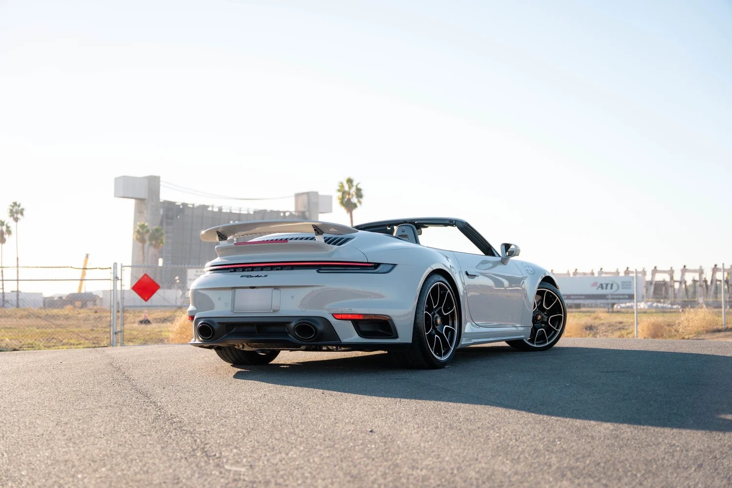 Chalk Porsche 911 Turbo S after Paint Protection Film (PPF), Window Tint and Ceramic Coating, rear-right three-quarter view