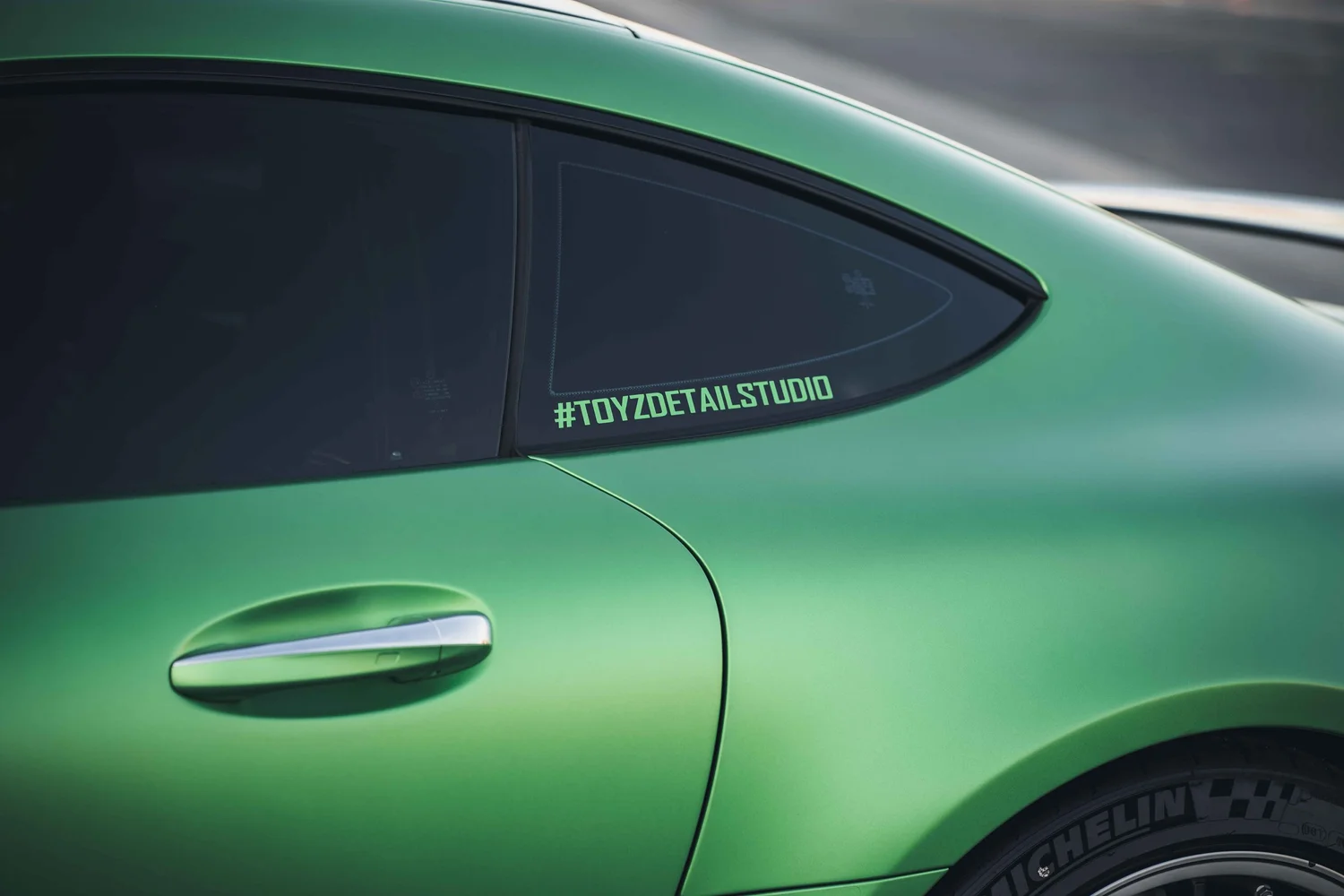 Mercedes-AMG GTR after Matte PPF, film-edge and surface-finish detail
