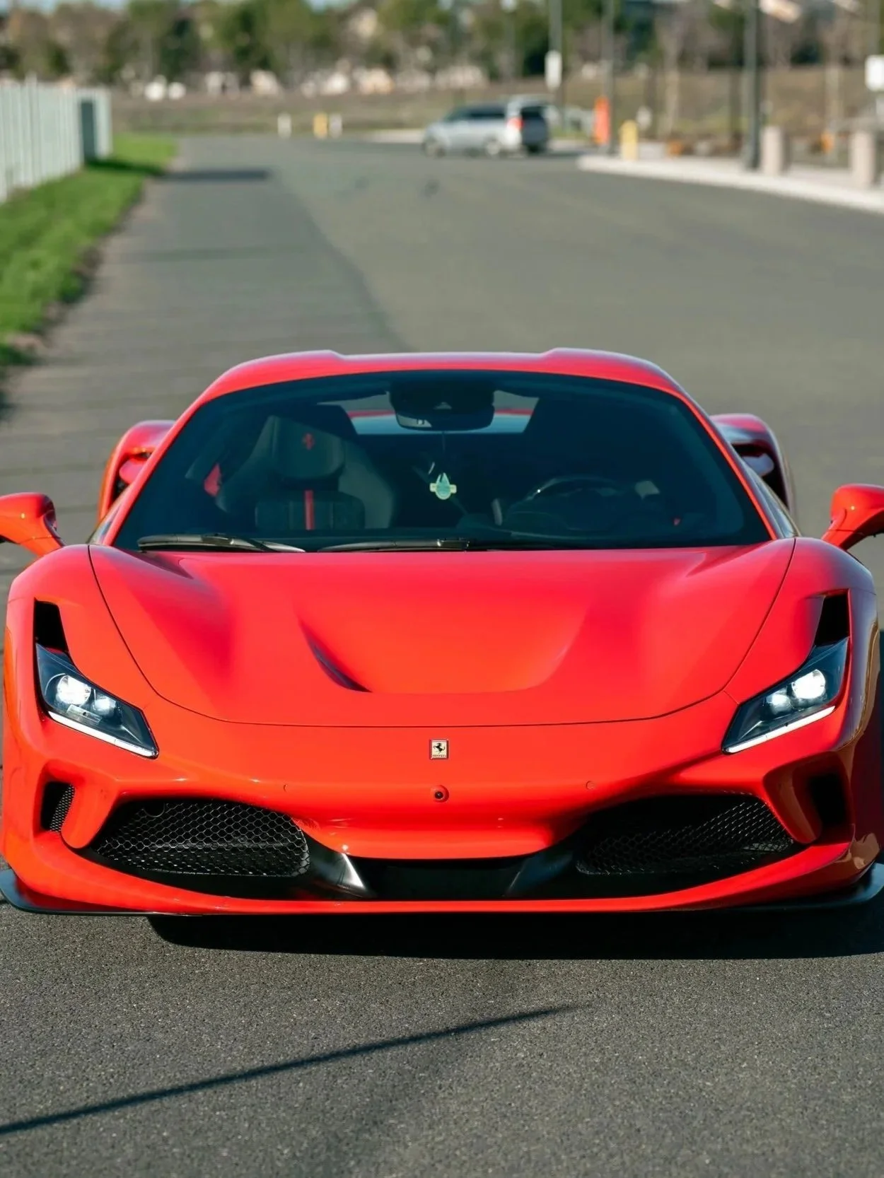 Red Ferrari F8 after Paint Protection Film (PPF), Window Tint and Ceramic Coating, direct front view