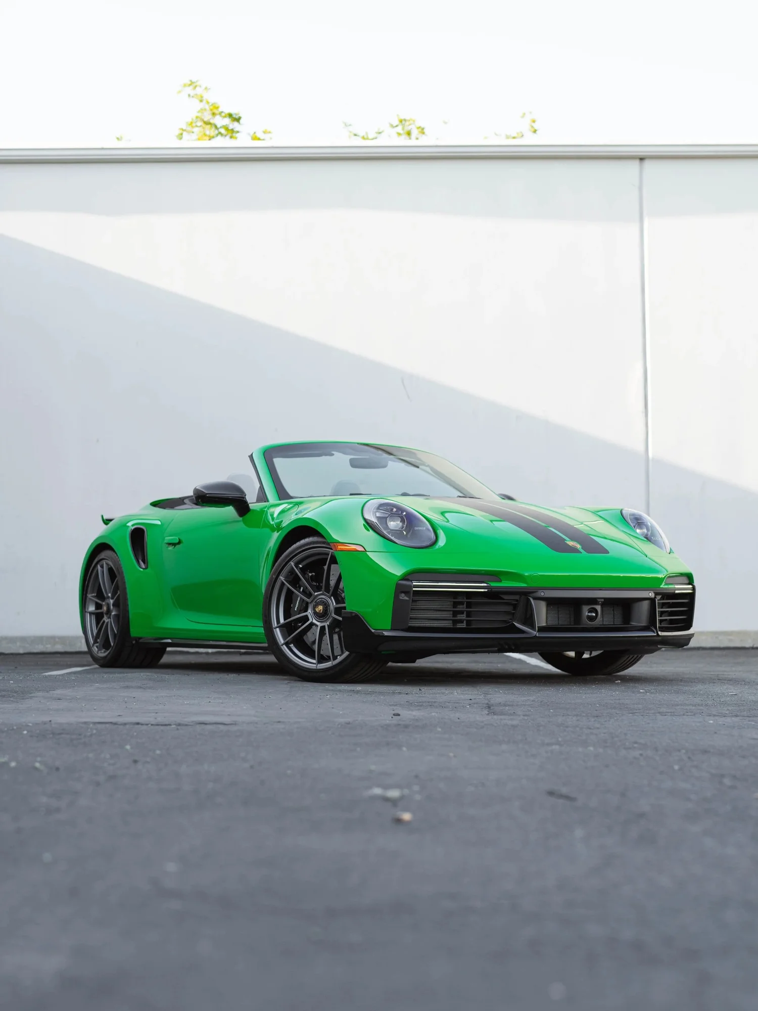 Signal Green Porsche 911 Turbo S after Paint Protection Film (PPF), Window Tint and Ceramic Coating, front-right three-quarter view