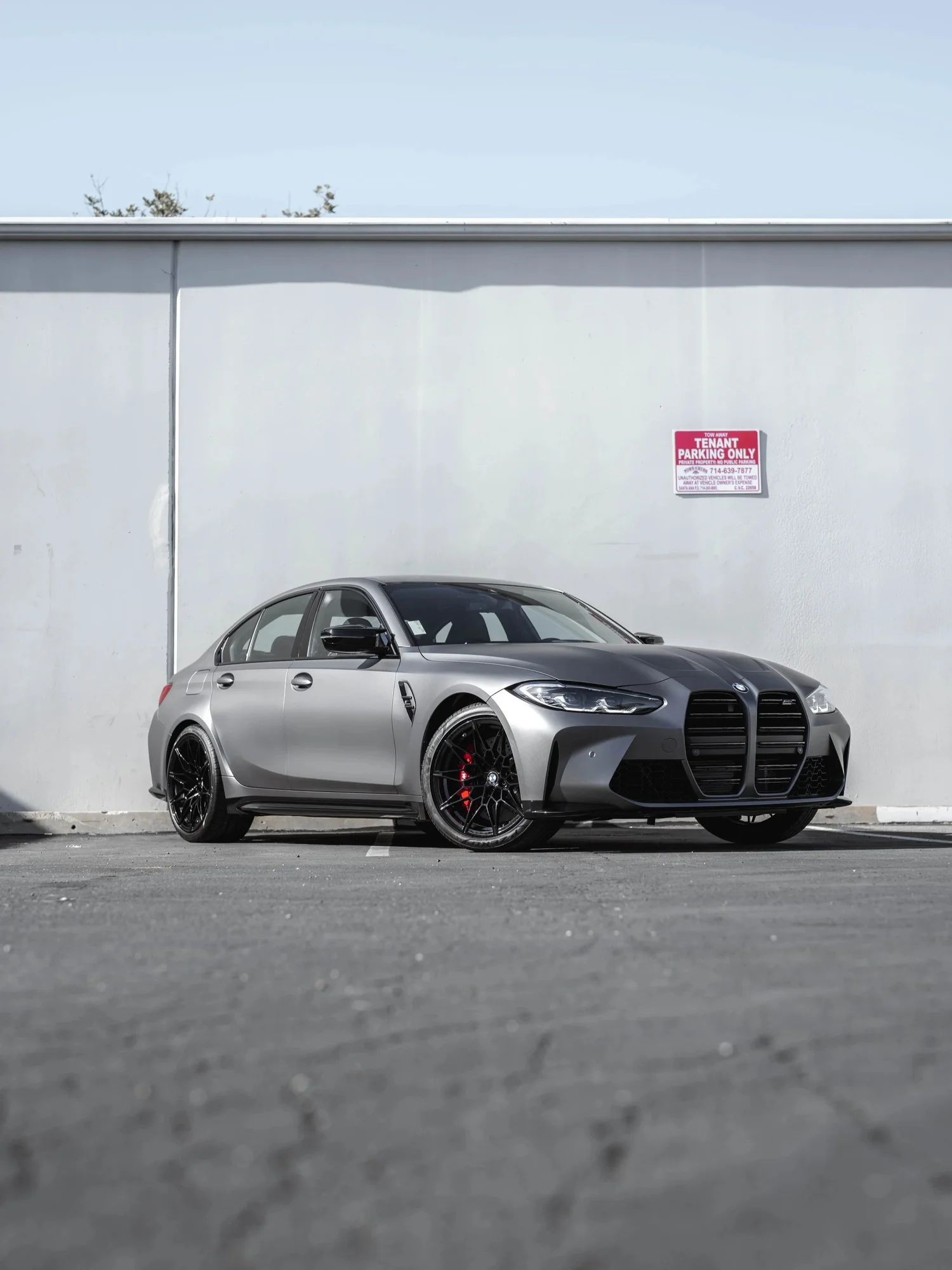 BMW M3 Matte Grey after Vinyl Wrap, front-left three-quarter view