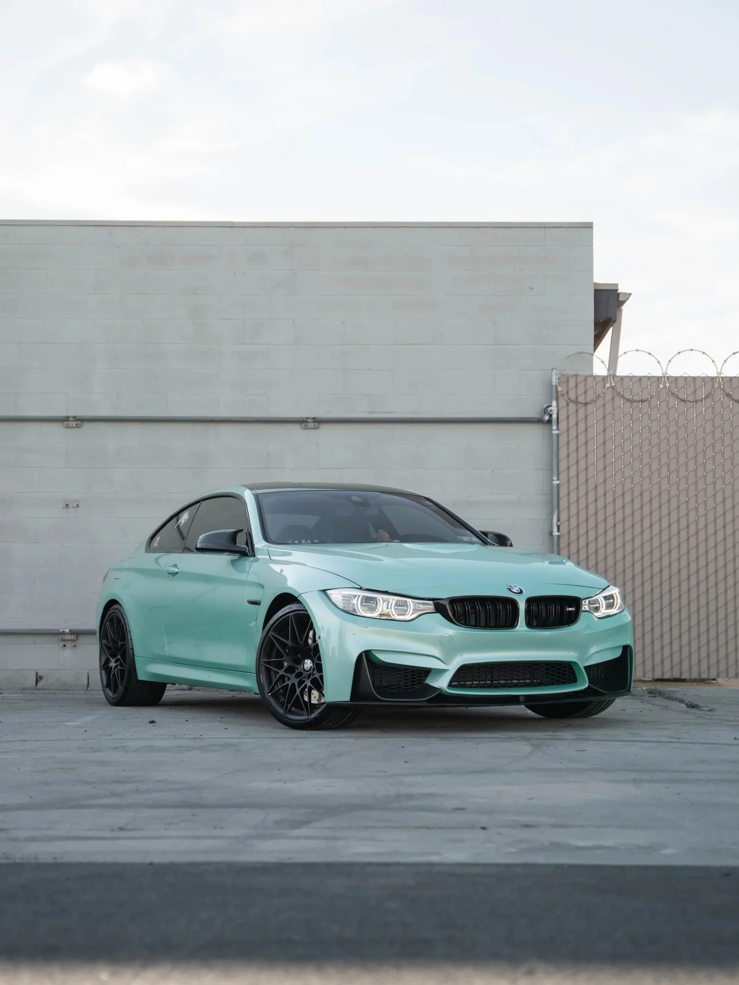 BMW M4 Mint Green after Vinyl Wrap, front-left three-quarter view