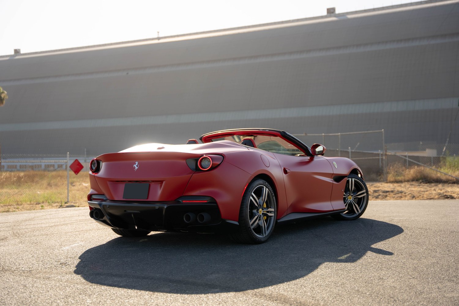 Ferrari Portofino after Matte PPF, Window Tint and Ceramic Coating, rear-left three-quarter view