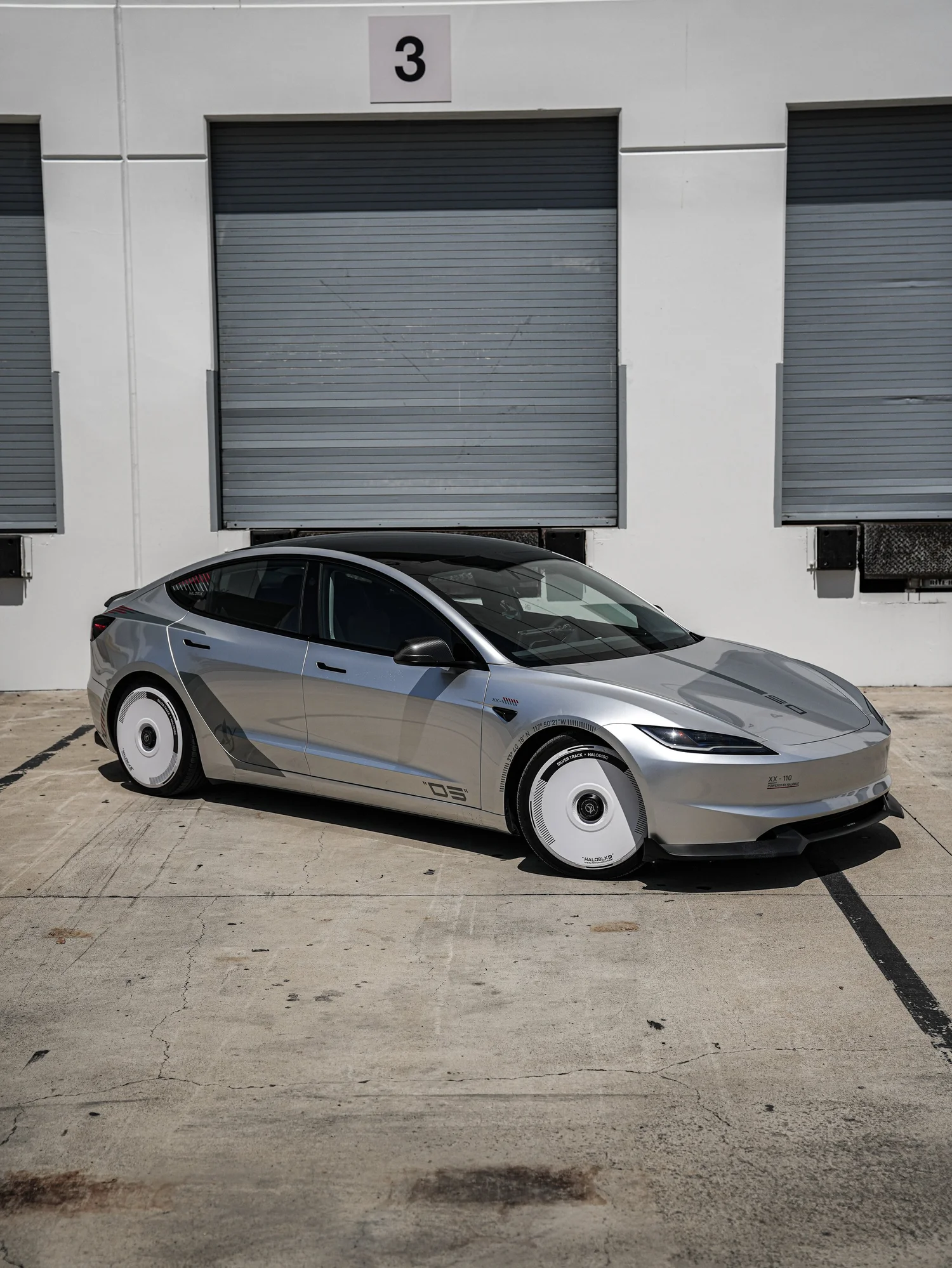 Tesla Model 3 Halo Edition Custom Wrap after Vinyl Wrap, full vehicle with open doors