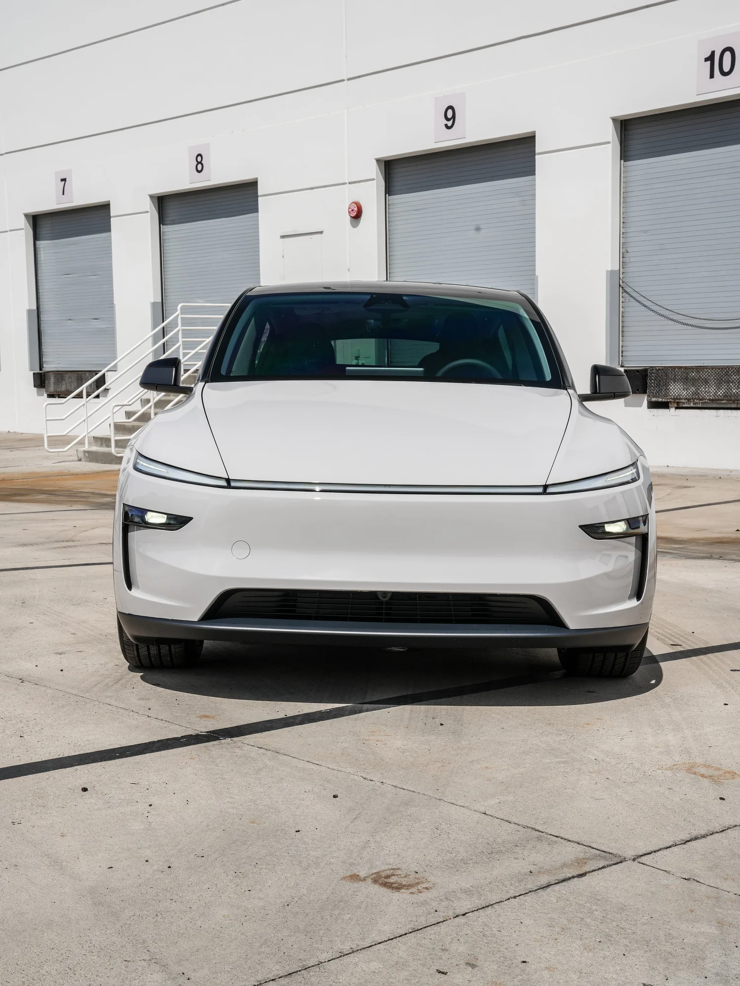 Tesla Model Y Chalk Grey Wrap after Vinyl Wrap, direct front view