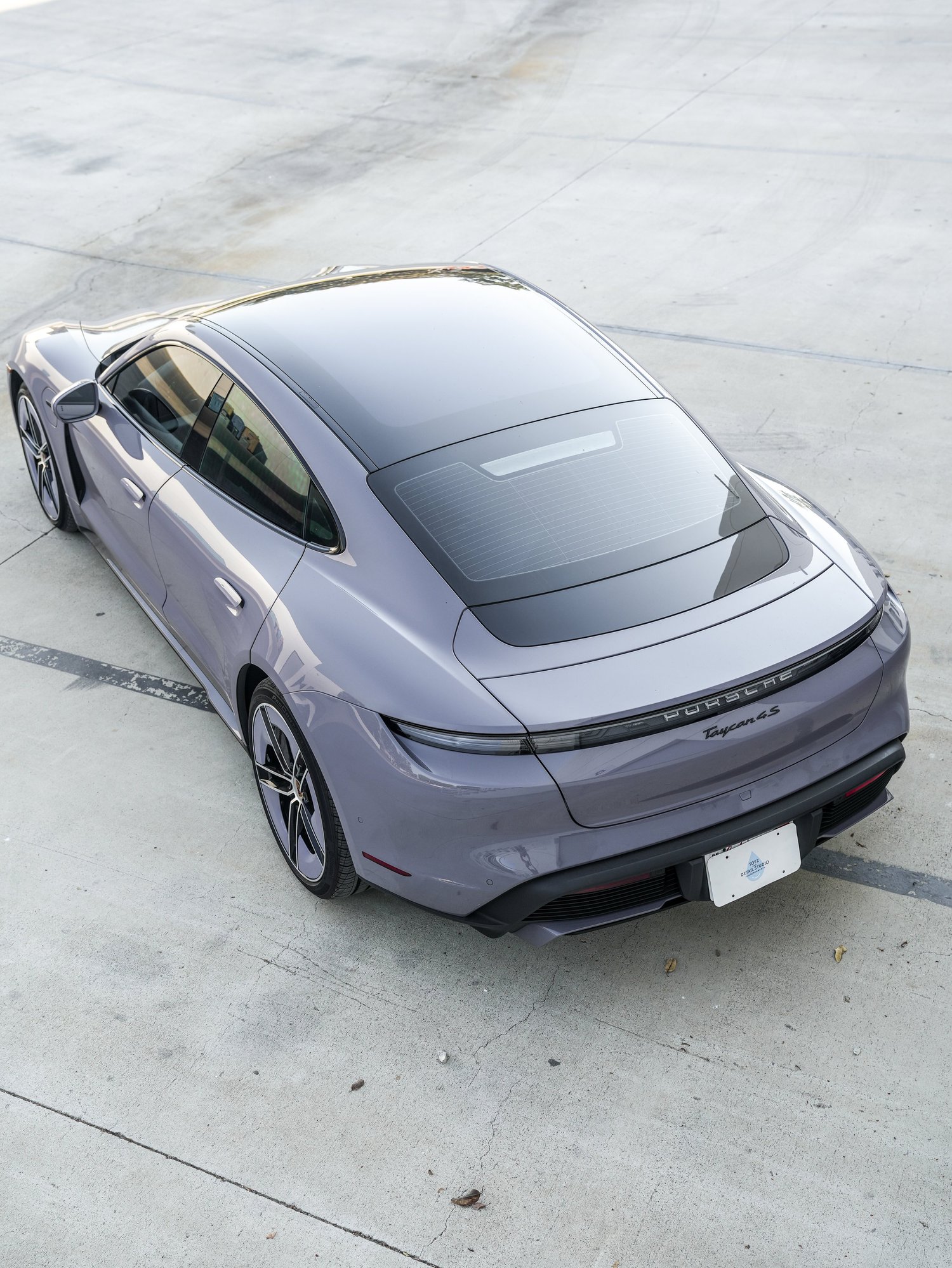 Porsche Taycan elevated rear three-quarter view