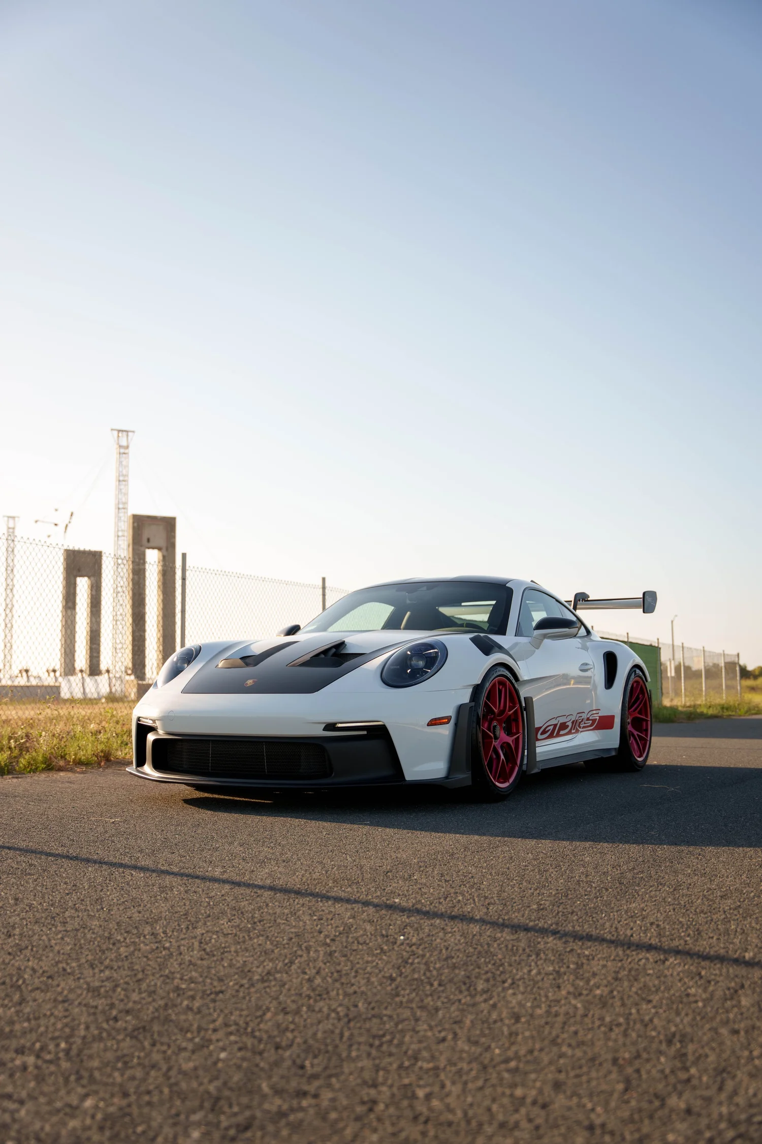 Portrait front three-quarter view of the protected GT3 RS