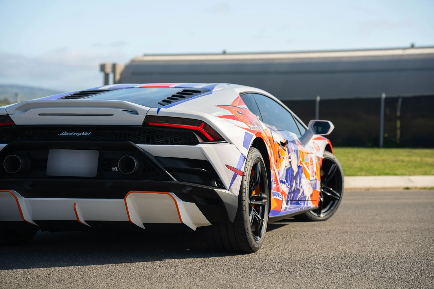 Lamborghini Huracán EVO Custom Wrap after Vinyl Wrap, rear-quarter and wheel view