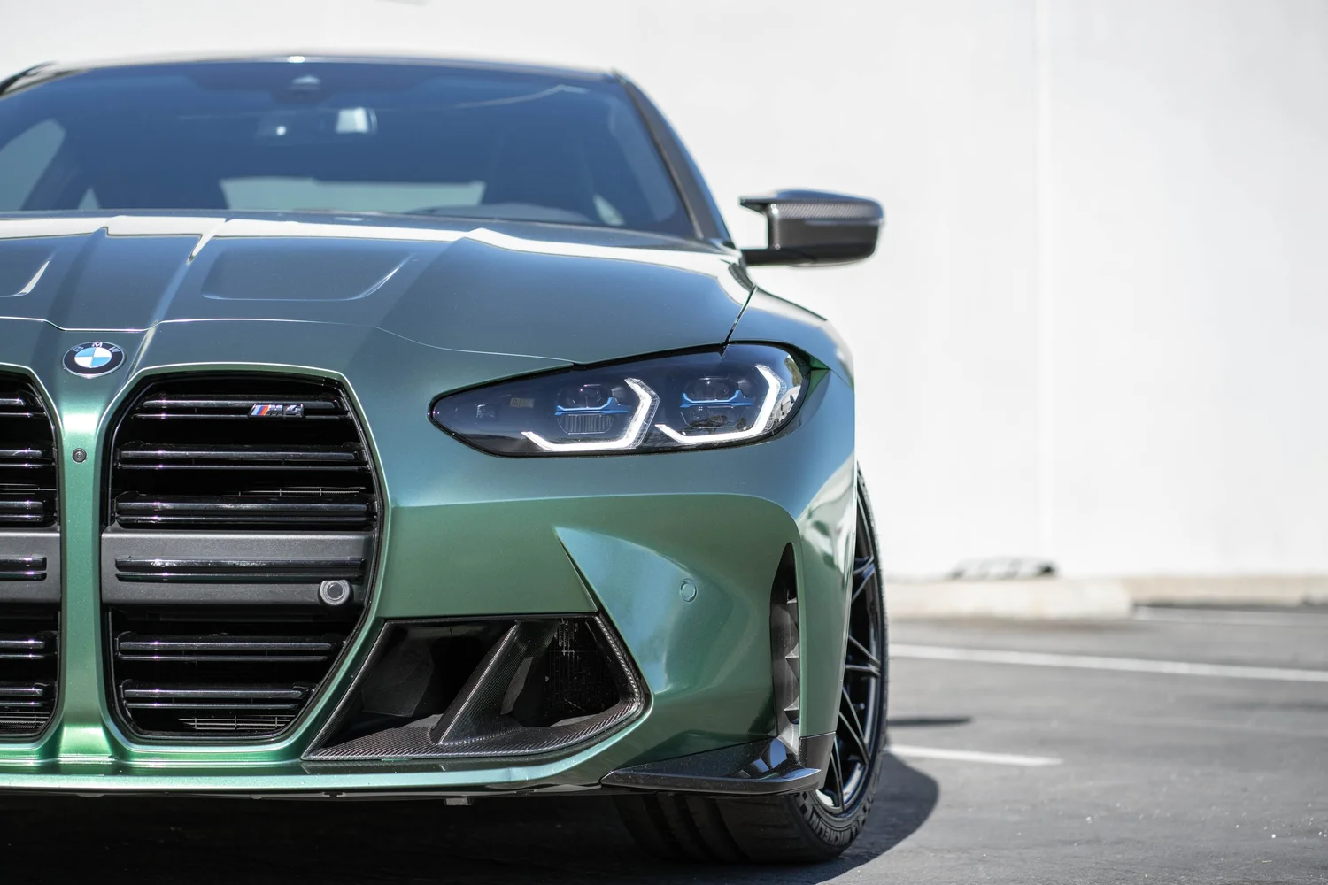 BMW M4 Racing Green after Vinyl Wrap, direct front view