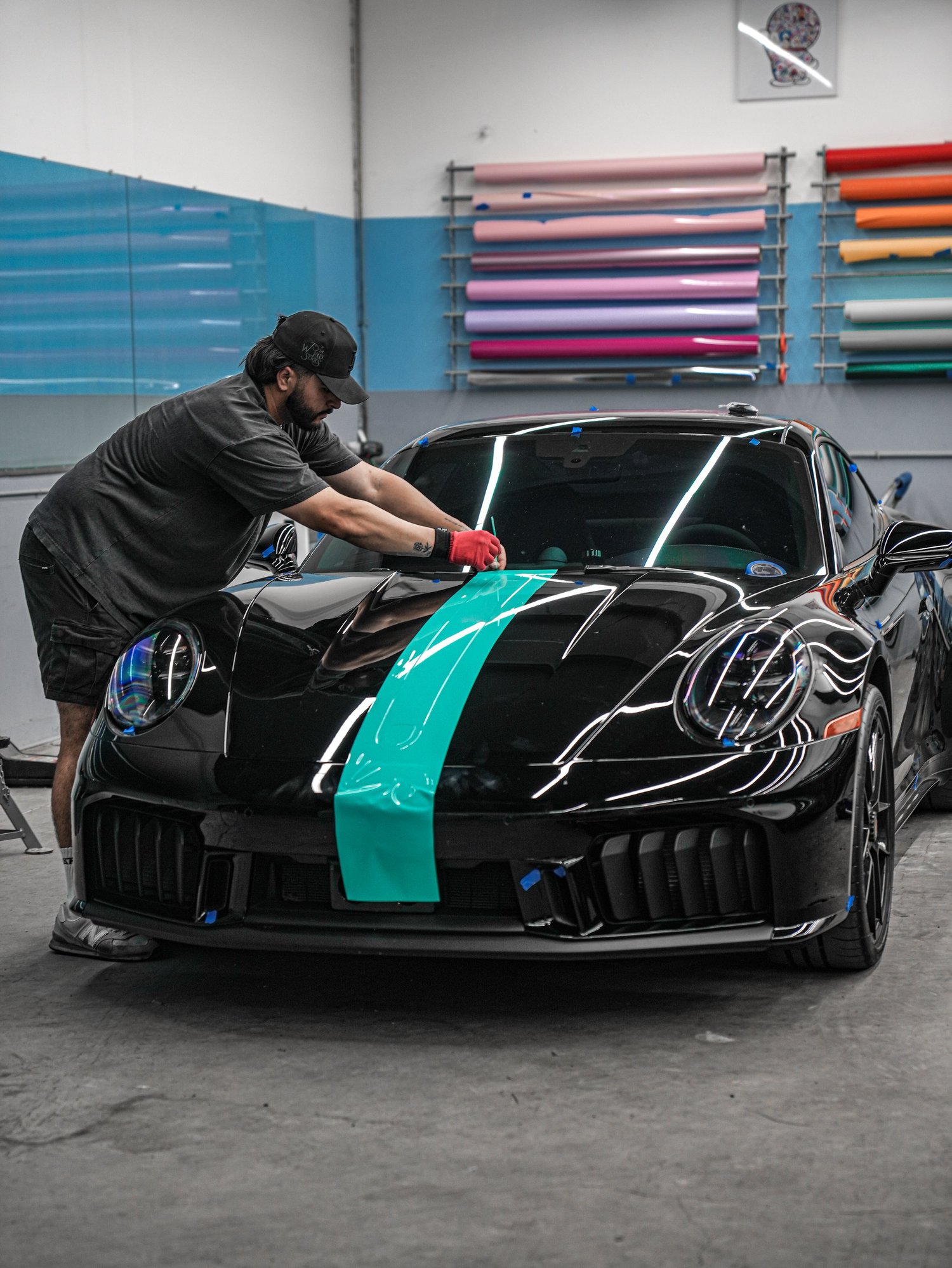 Porsche 911 Carrera 4 GTS (992.2) Custom Decals after Custom Graphics, wrap or PPF installation detail