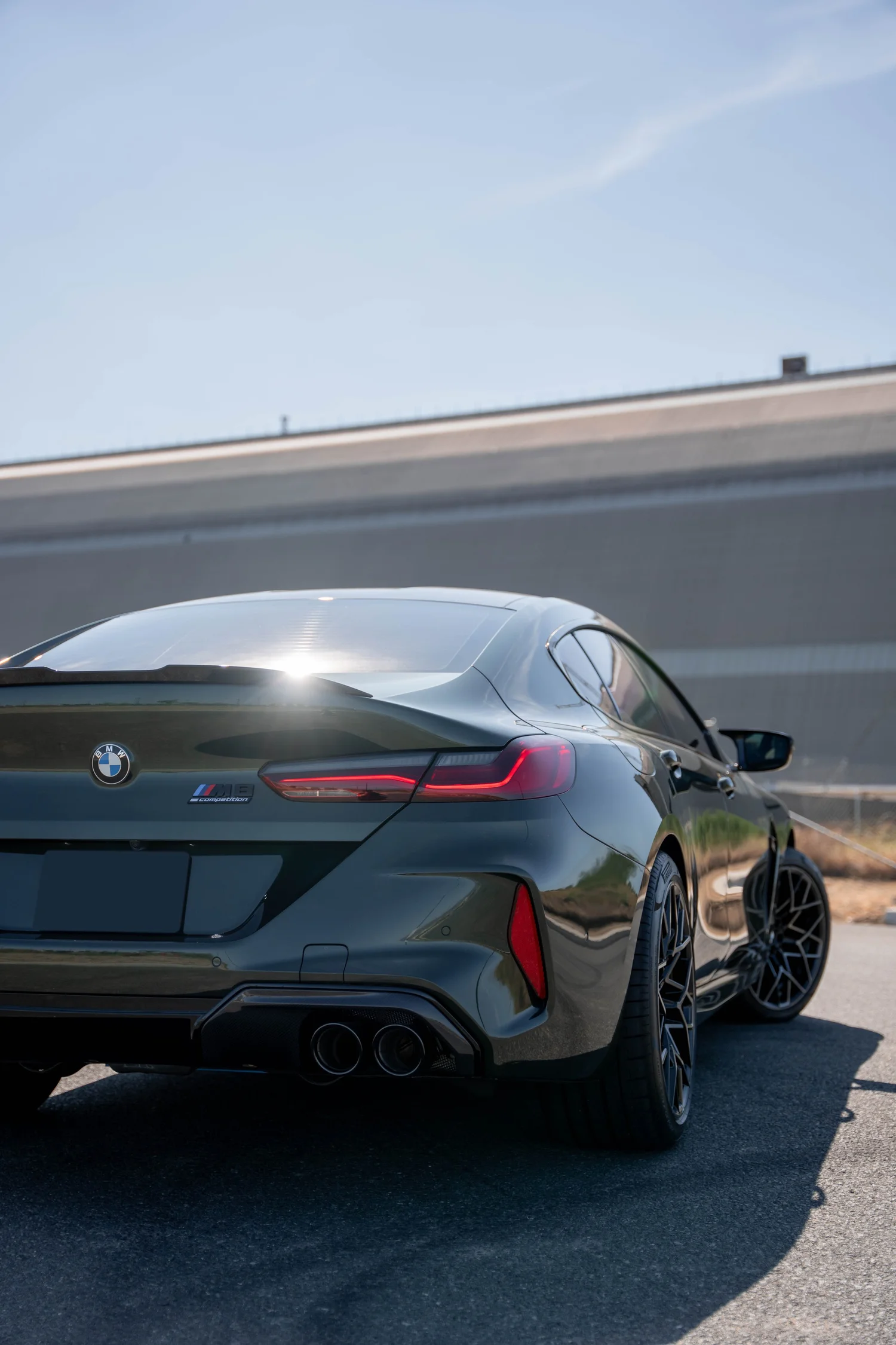 BMW M8 Competition after Paint Protection Film (PPF), Window Tint and Ceramic Coating, low-angle rear view