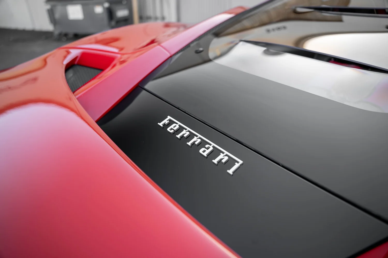 Rosso Corsa Ferrari F8 after Paint Protection Film (PPF), Window Tint and Ceramic Coating, hood and paint-finish detail