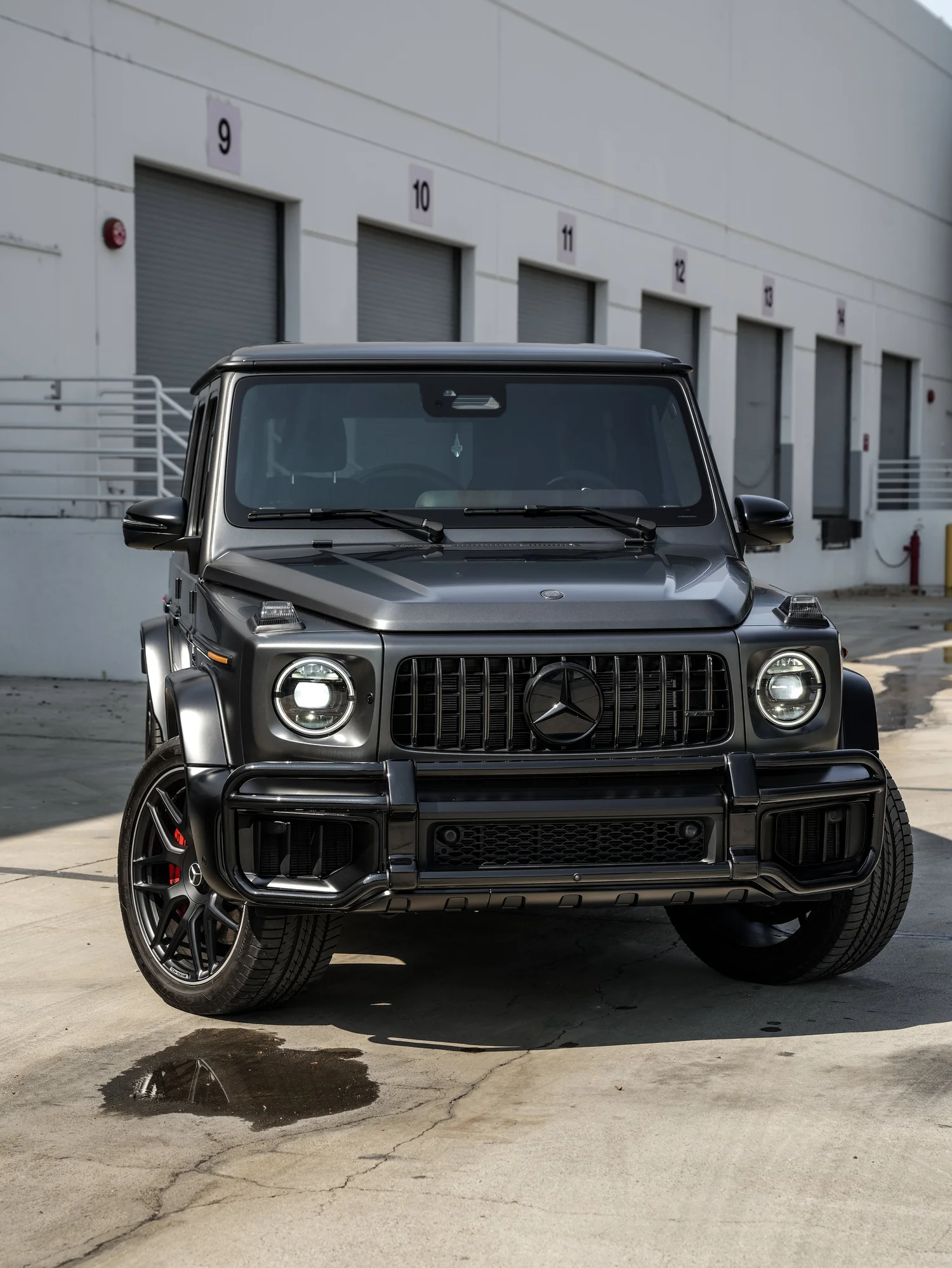 Satin Grey Mercedes-AMG G 63 after Matte PPF, Window Tint and Ceramic Coating, front-right three-quarter view