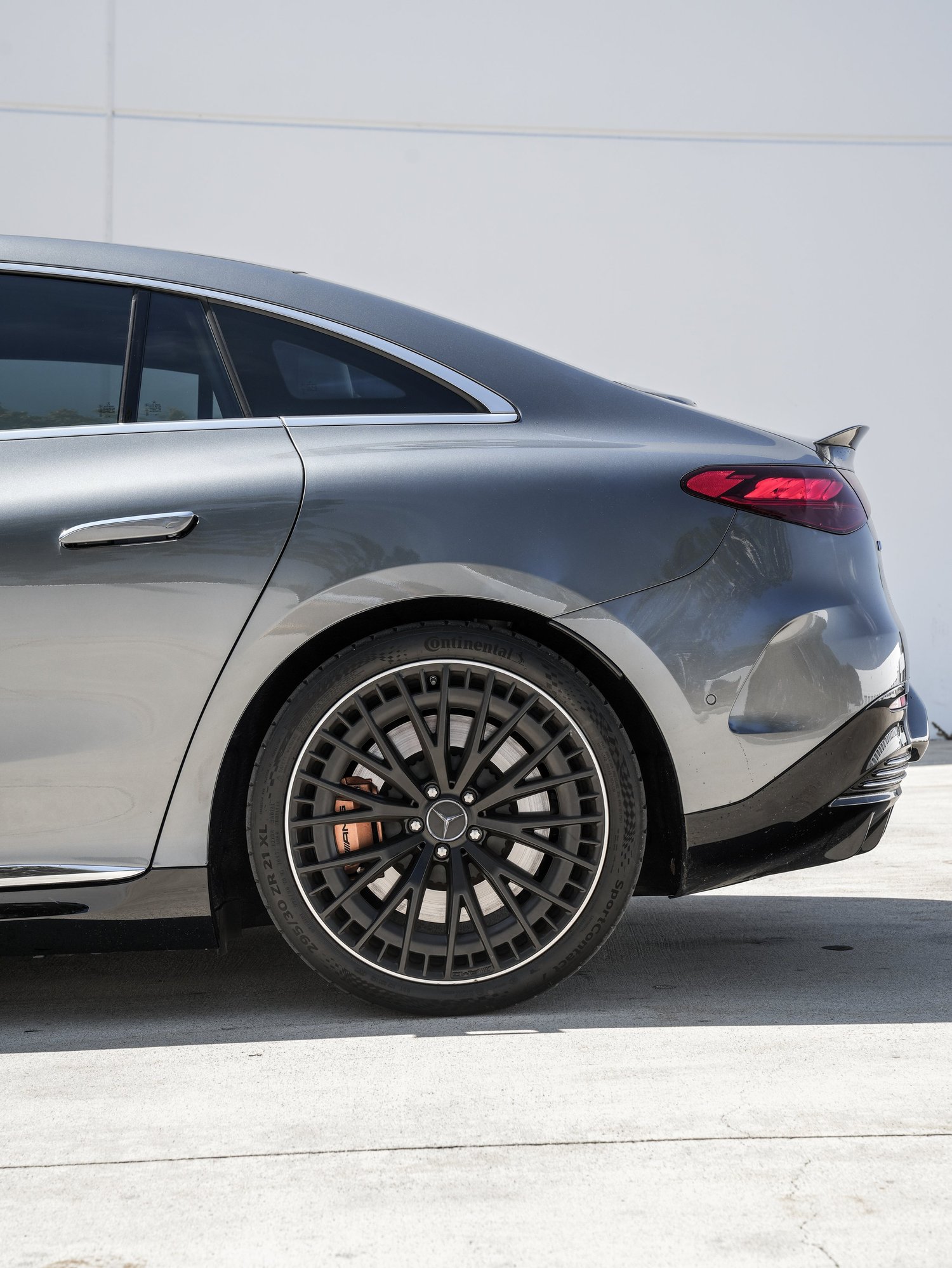 Mercedes-AMG EQE 53 after Paint Protection Film (PPF), Window Tint and Ceramic Coating, rear-quarter and wheel view