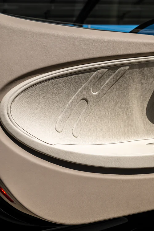 Bugatti W16 Mistral light-colored interior door panel with a textured surface and shaped relief detail