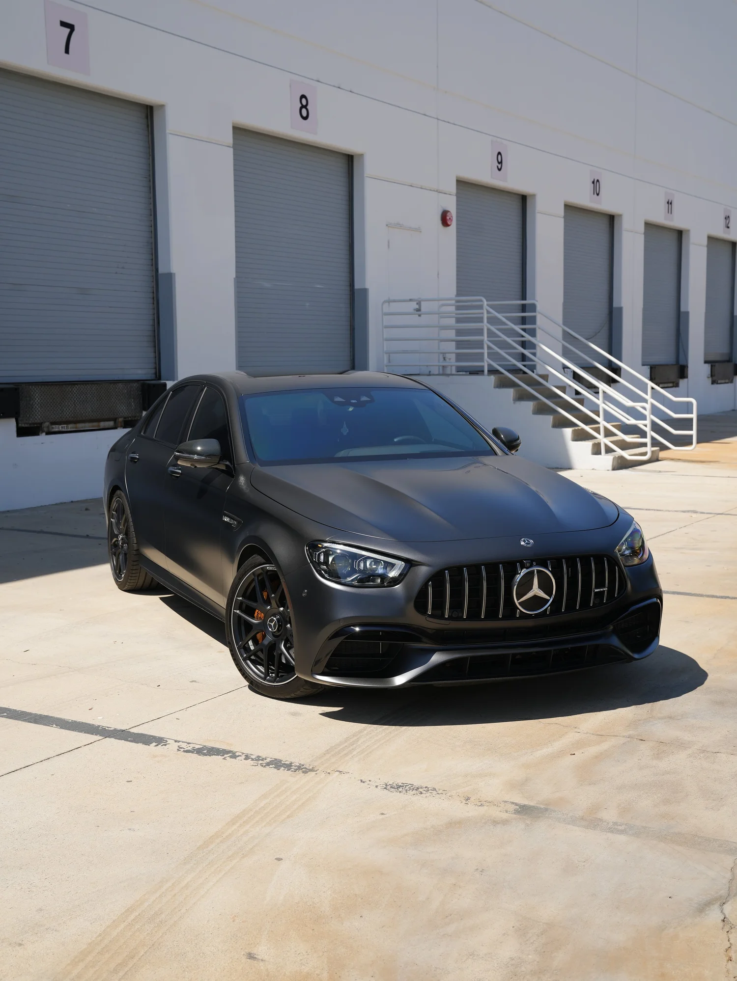 Mercedes-AMG E 63 S after Matte PPF, front-right three-quarter view