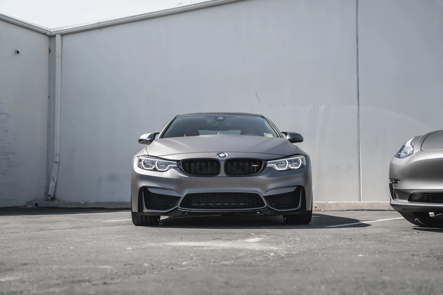 BMW M4 Matte Grey after Vinyl Wrap, direct front view