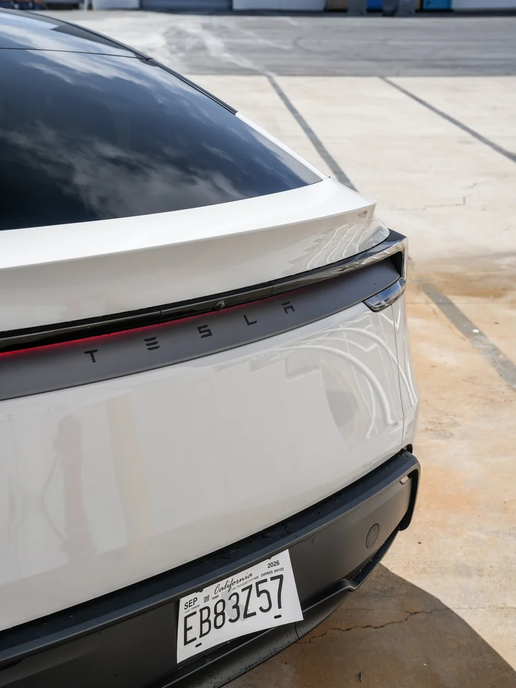 Chalk Grey Model Y tailgate and rear light detail