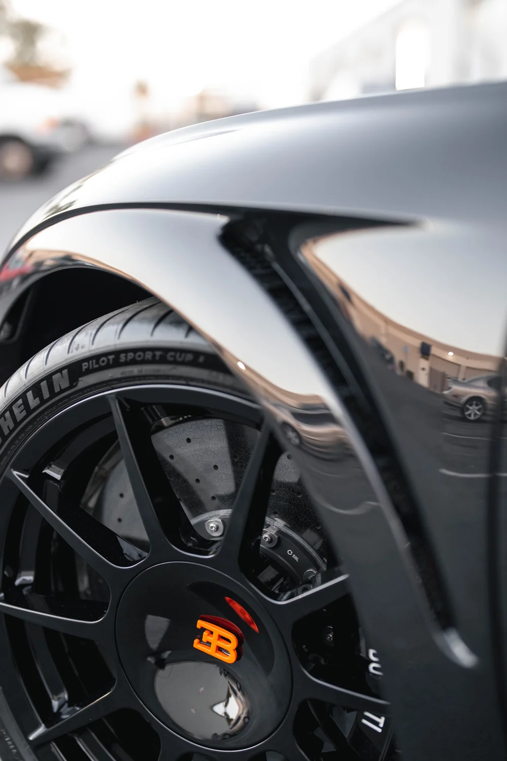 Bugatti Chiron Super Sport 300+ wheel and fender in a portrait close view