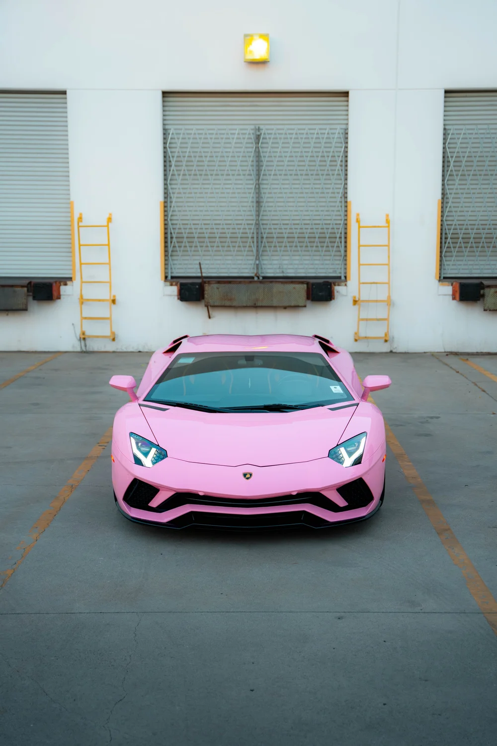 Lamborghini Aventador straight-on front view in Sakura Pink