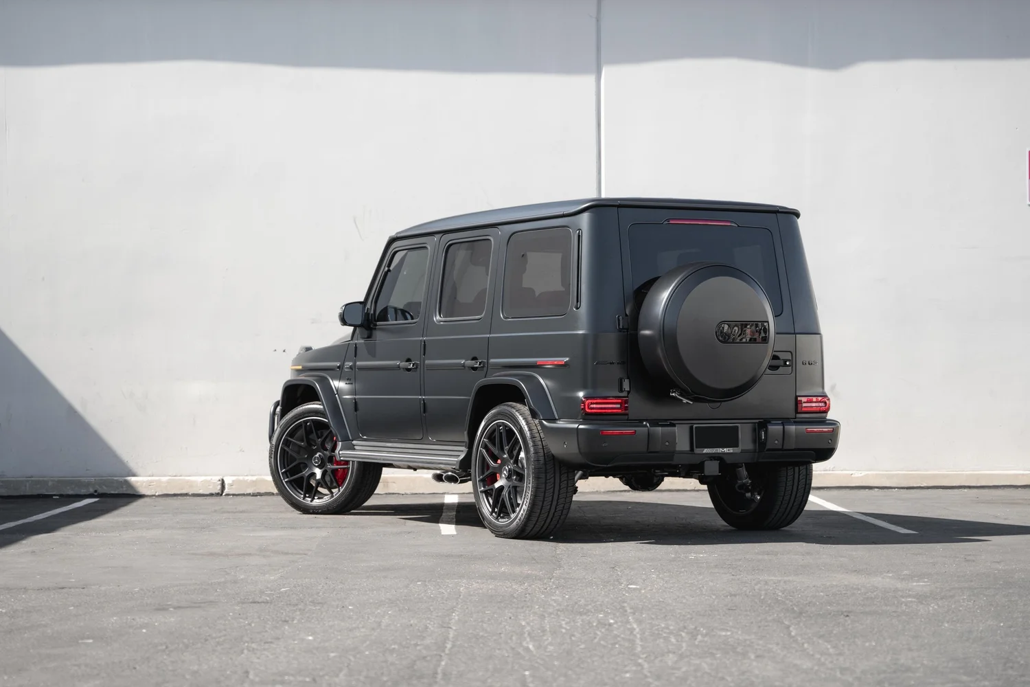 Charcoal Grey Mercedes-AMG G 63 after Matte PPF, Window Tint and Ceramic Coating, rear-right three-quarter view