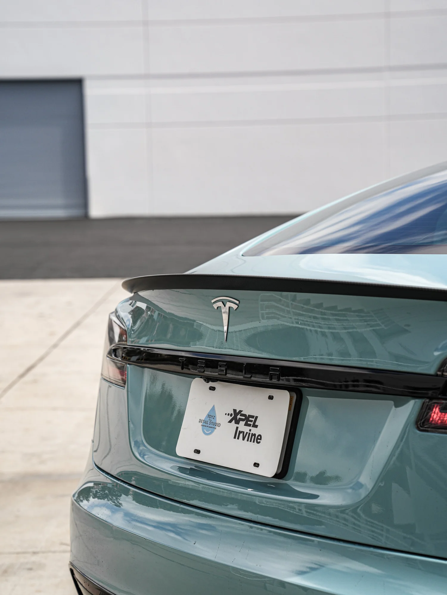 Tesla Model S Missen Blue Colored PPF after Paint Protection Film (PPF), close rear view