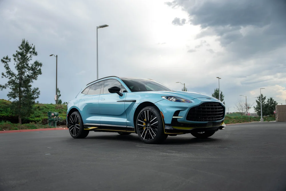 Aston Martin DBX 707 complete front three-quarter exterior from a low angle