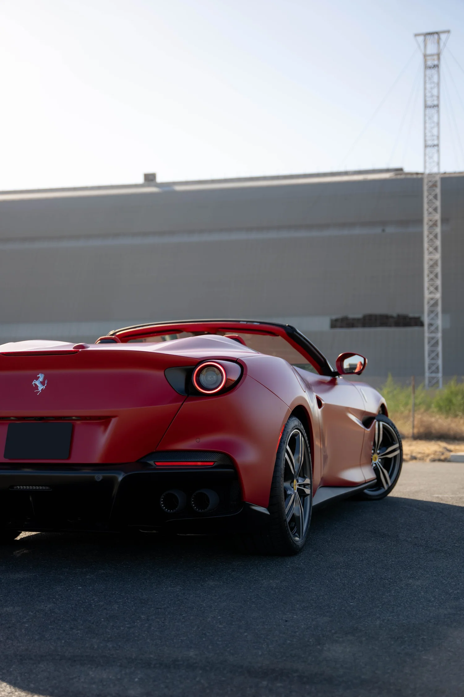 Ferrari Portofino after Matte PPF, Window Tint and Ceramic Coating, wide rear three-quarter view